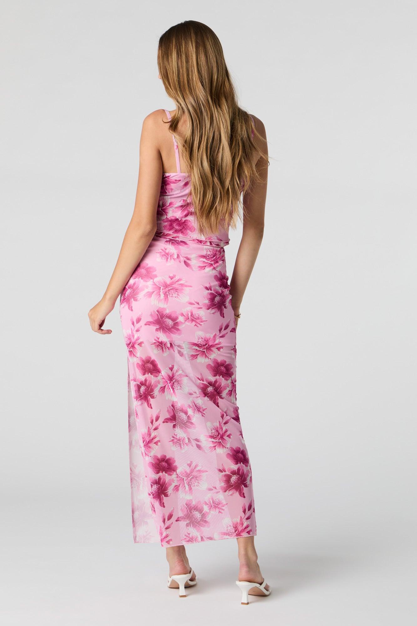 Floral Mesh Slit Maxi Skirt Female Product Image
