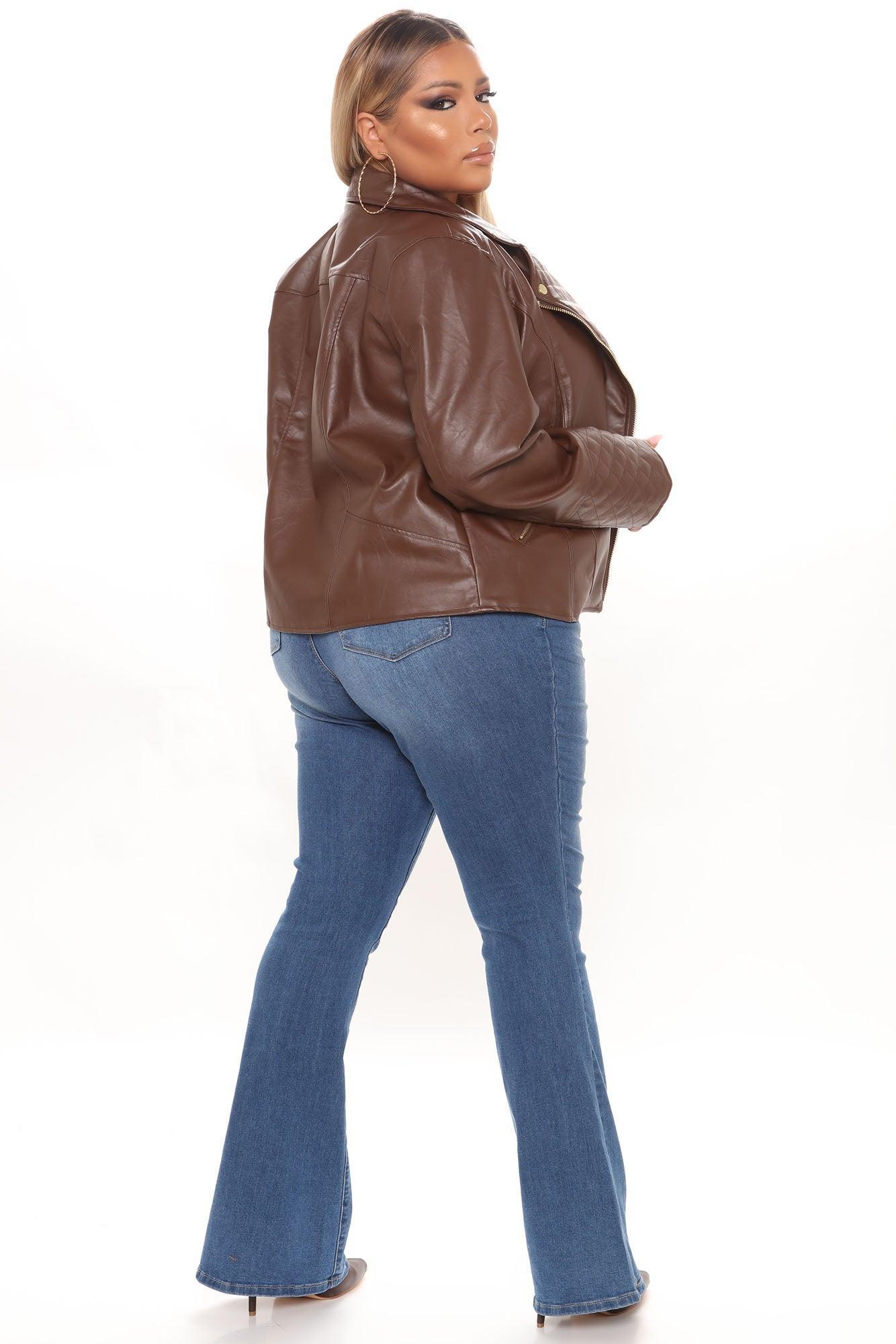Out For A Ride Vegan Leather Moto Jacket - Brown Product Image