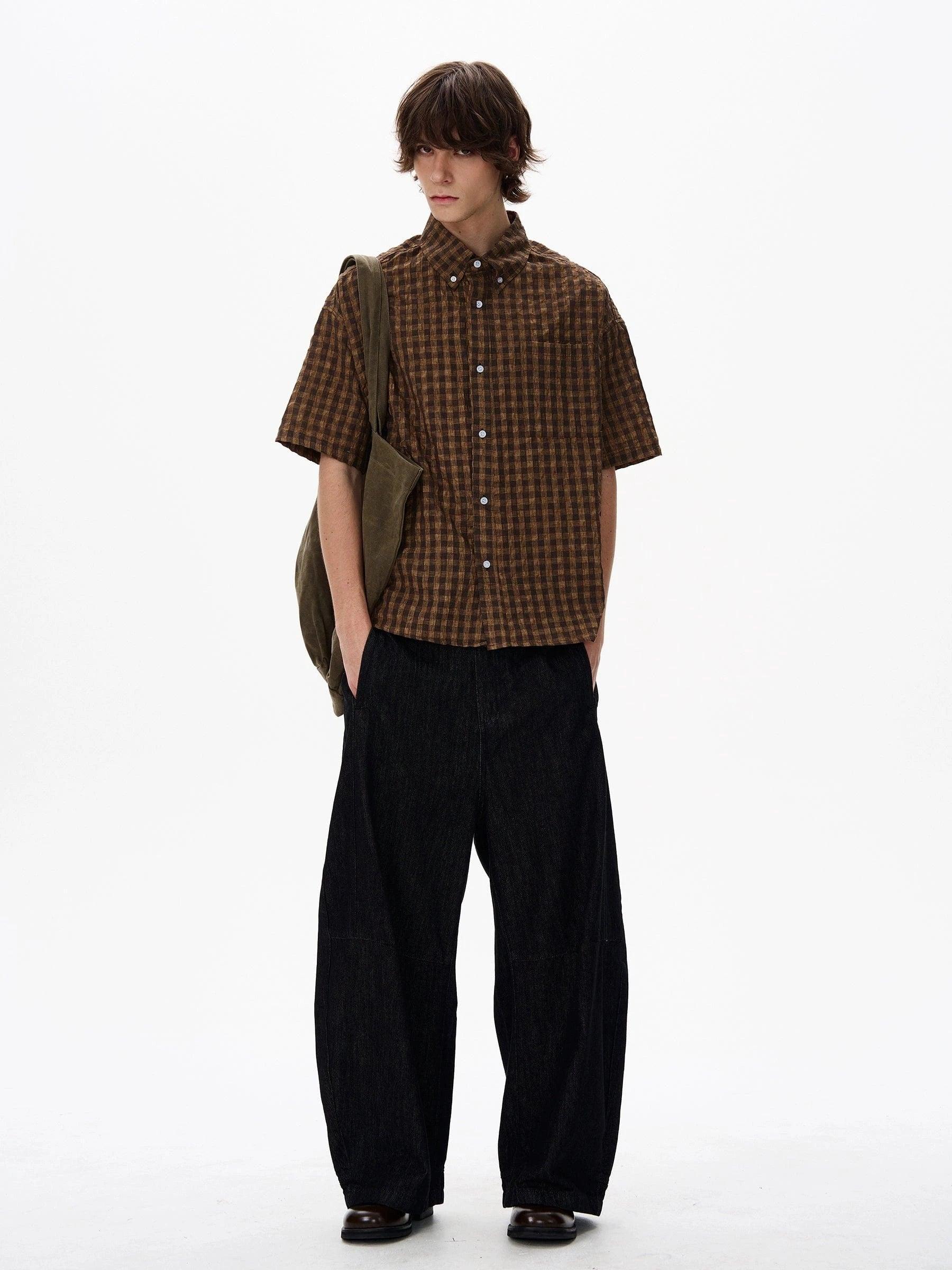 RT No. 18127 BROWN GRID SHORT SLEEVE SHIRT Product Image