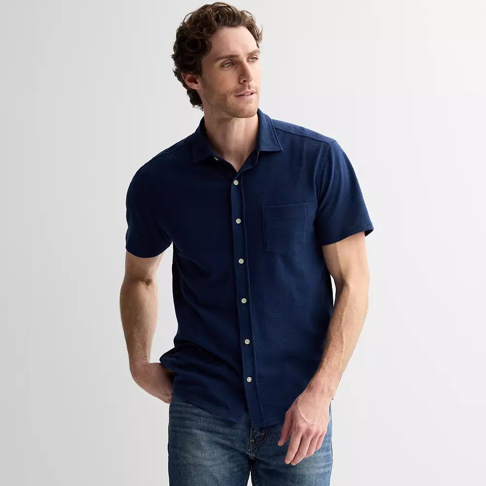 Men's Sonoma Goods For Life® Textured Button Front Knit Shirt, Size: Small, Blue Product Image