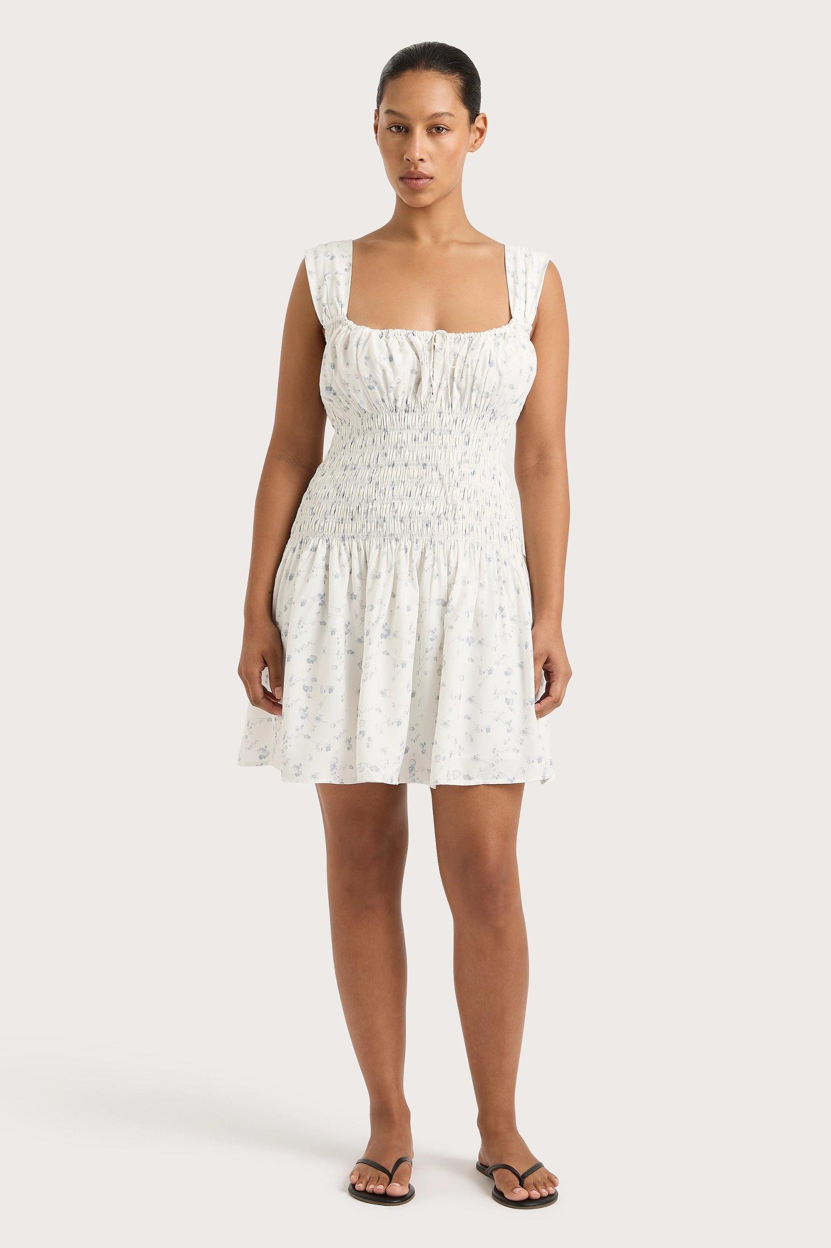 Yerres Mini Dress Blossom Egg Shell Powder Blue Product Image