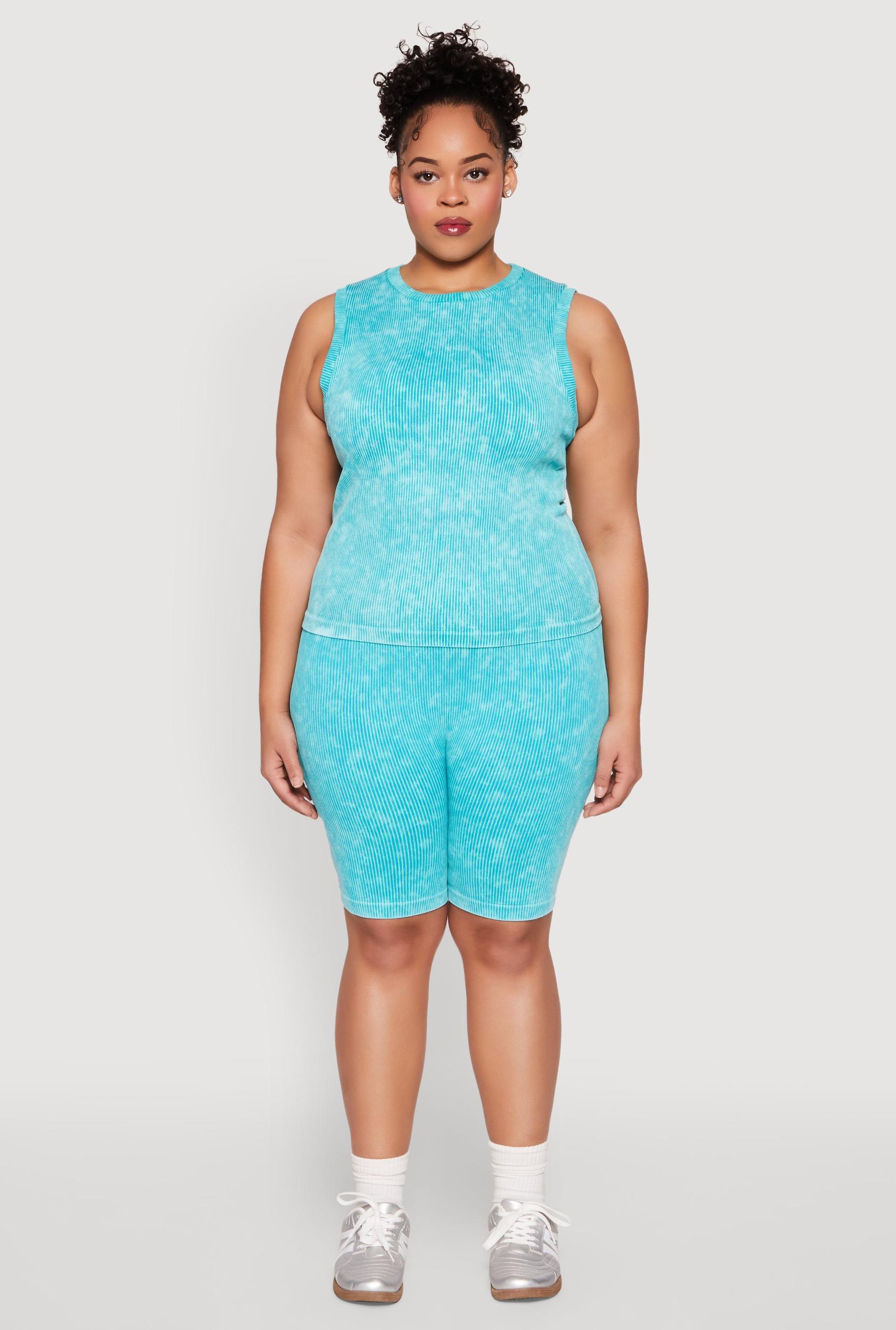 Womens Plus Size Mineral Wash Ribbed Seamless Bike Shorts Product Image