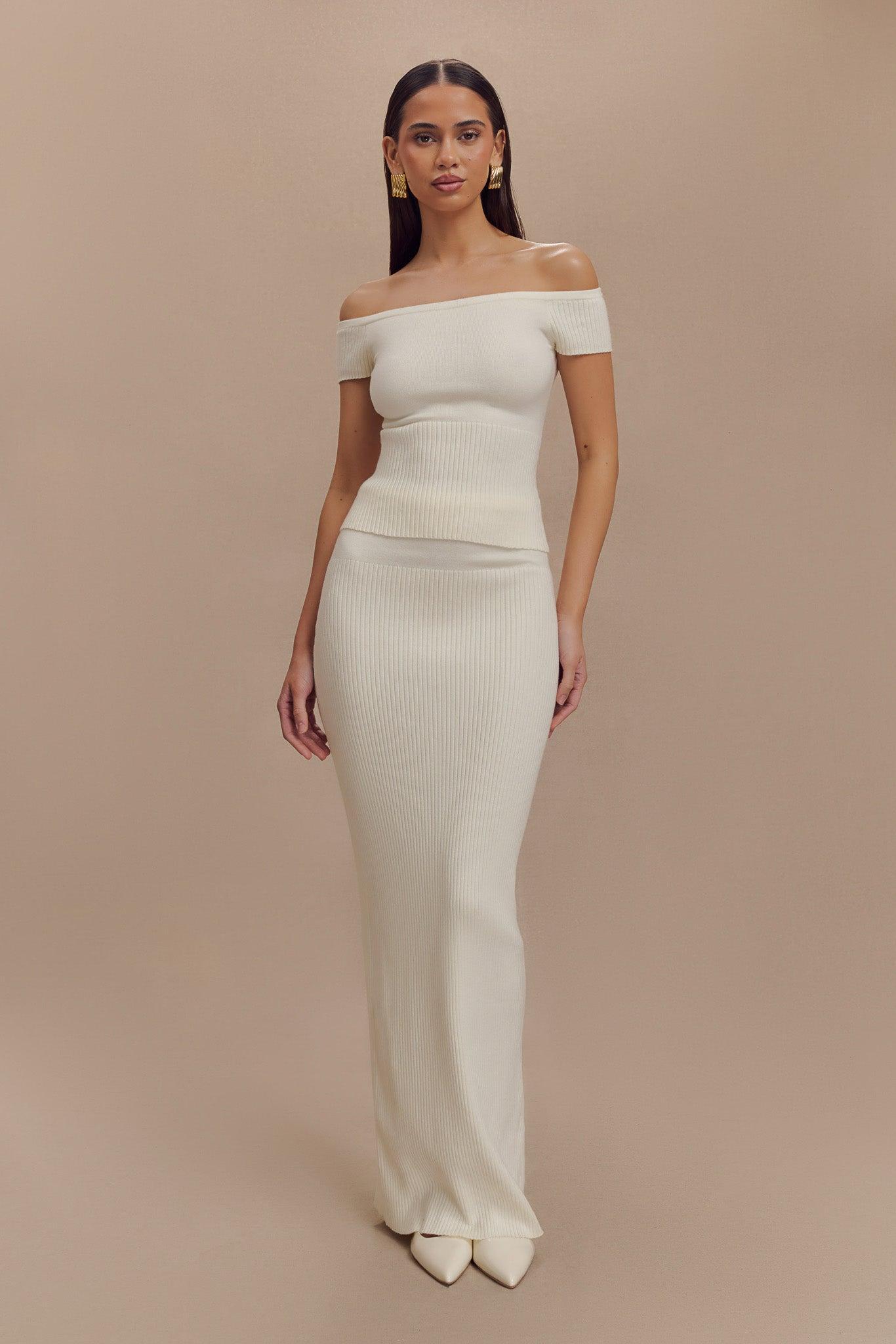 Mathilde Ribbed Knit Off Shoulder Top - Ivory Product Image