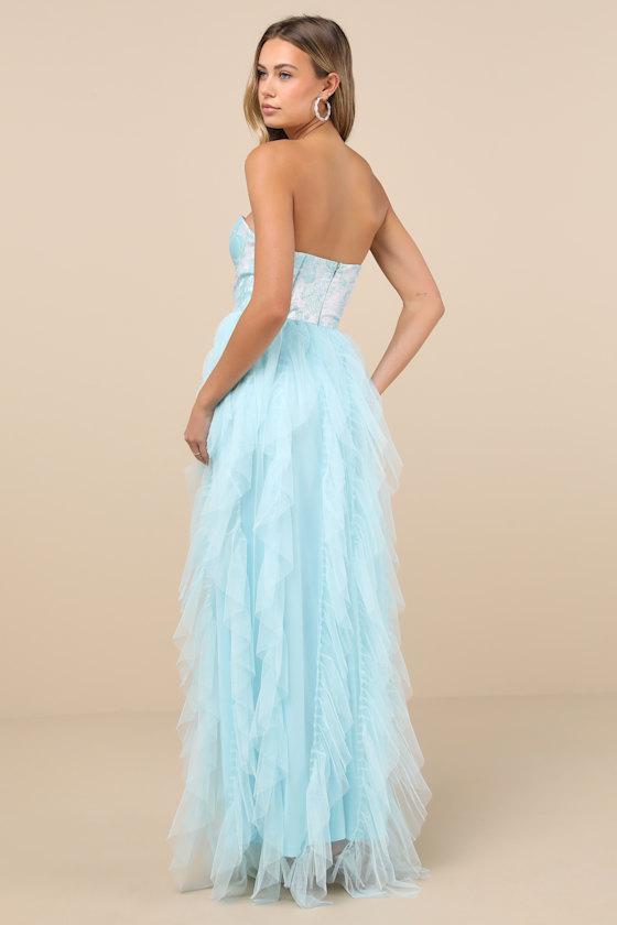 Malley Light Blue Ruffled Tulle Maxi Dress Product Image