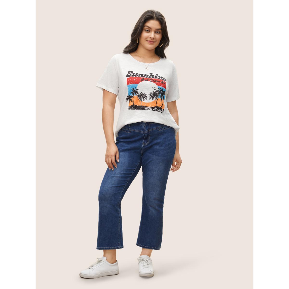 Plus Size Vacation Graphic Round Neck T-shirt White Women Resort Non Tropical Vacation T-shirts BloomChic 14-16/1X Product Image