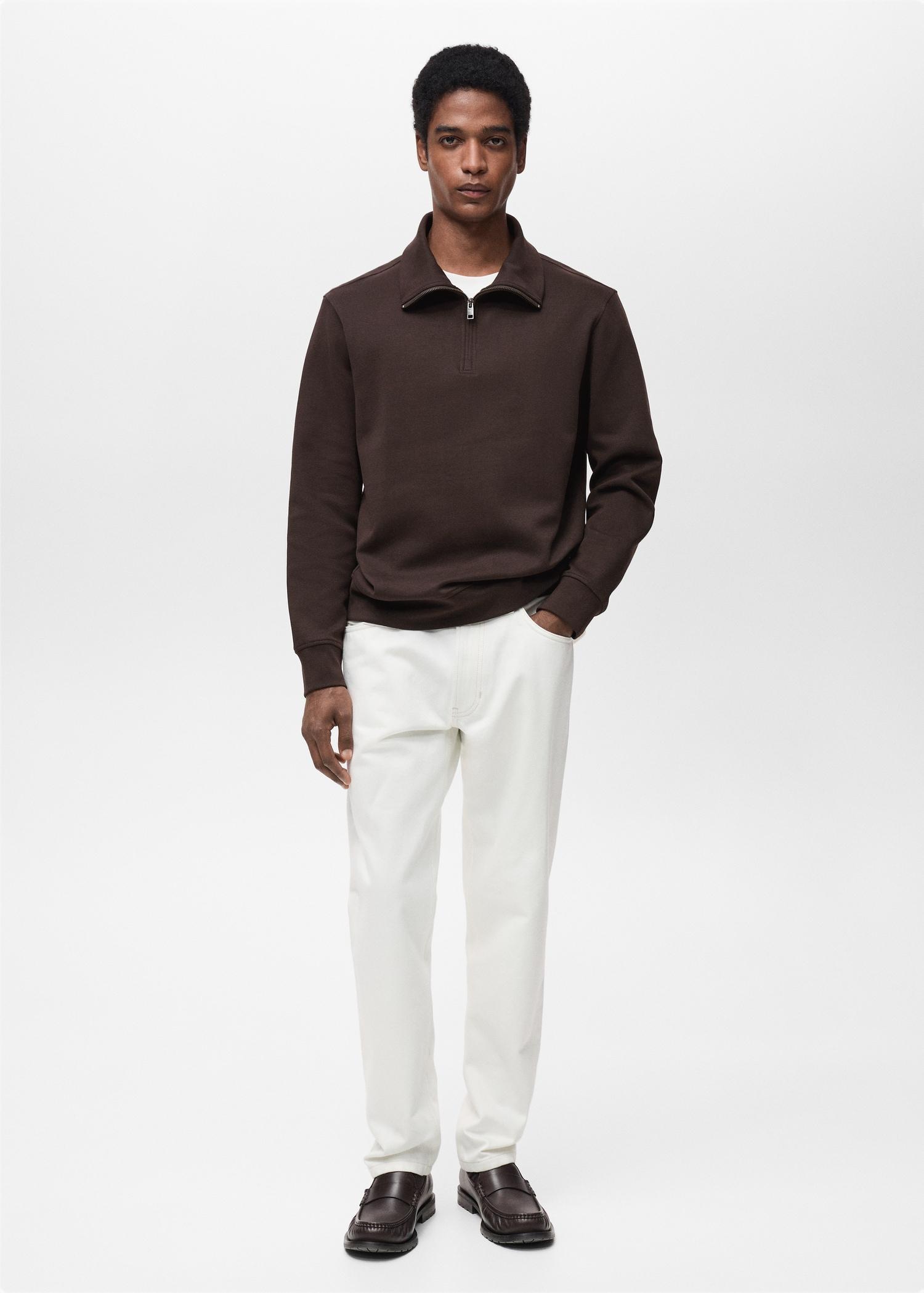 Regular-fit cotton sweatshirt with zipper - Men | MANGO USA Product Image