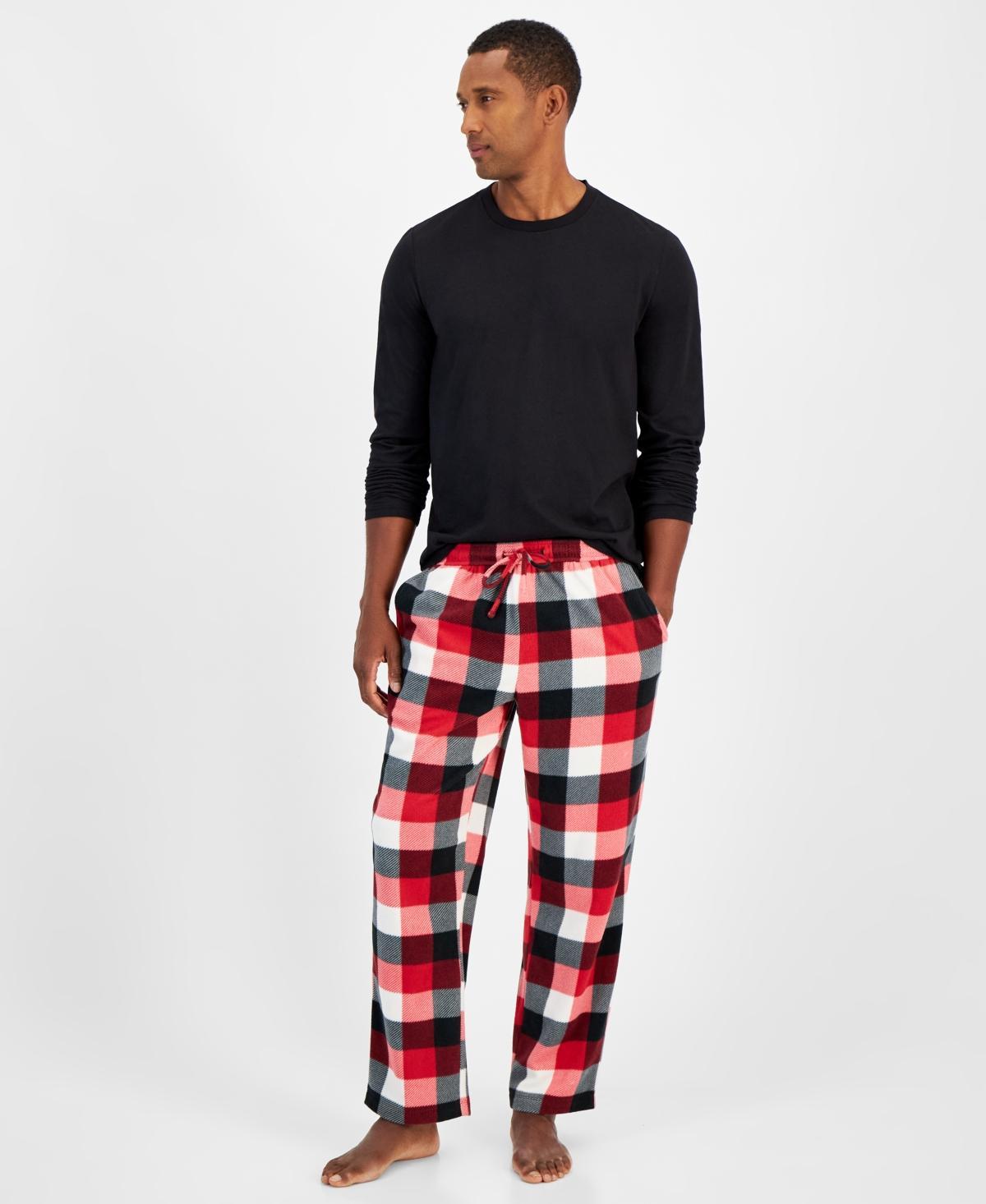 Club Room Mens Fleece Long-Sleeve T-Shirt & Plaid Pajama Pant Set, Created for Macys - Black Product Image