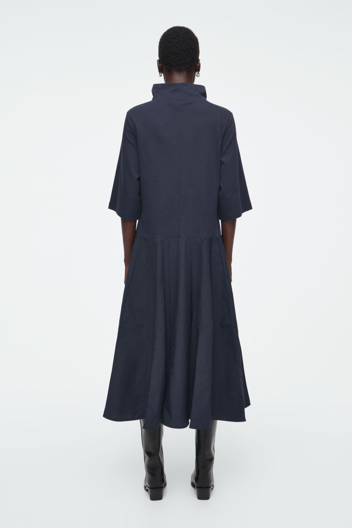 FUNNEL-NECK PANELED MIDI DRESS Product Image
