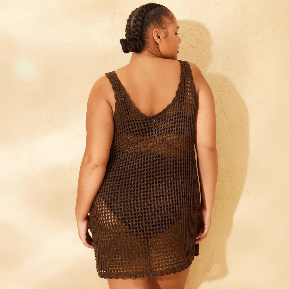 Women's Crochet Swim Cover Up Dress - Wild Fable™ Brown 2X Product Image