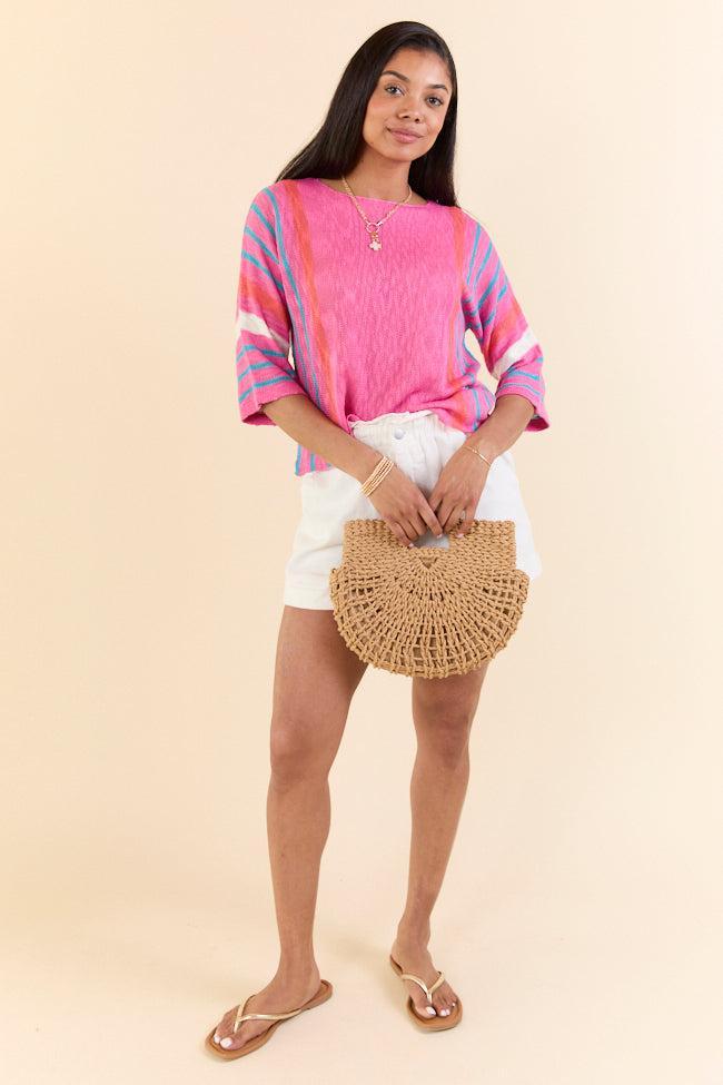 Swept Away Pink Striped Sleeve Sweater Product Image