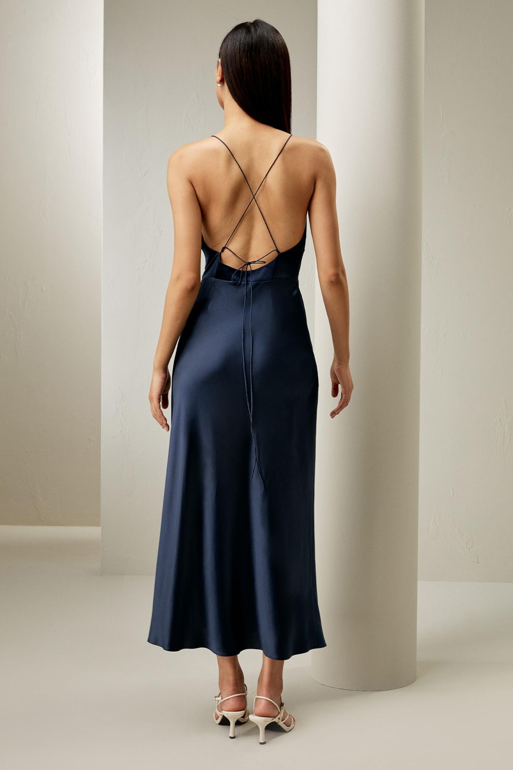 Back Tie Silk Maxi Dress Product Image