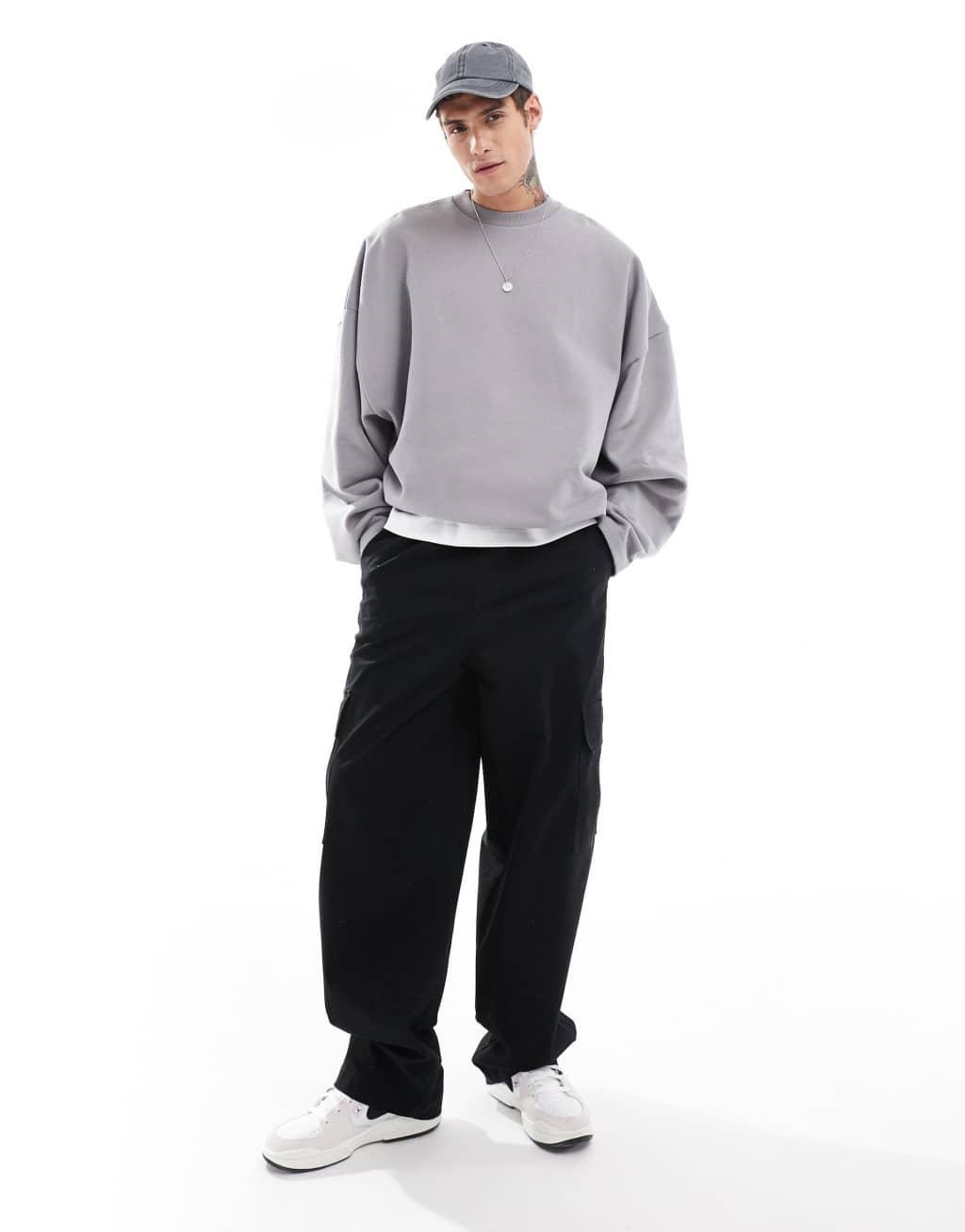 ASOS DESIGN heavyweight extreme oversized crew neck sweatshirt in gray Product Image