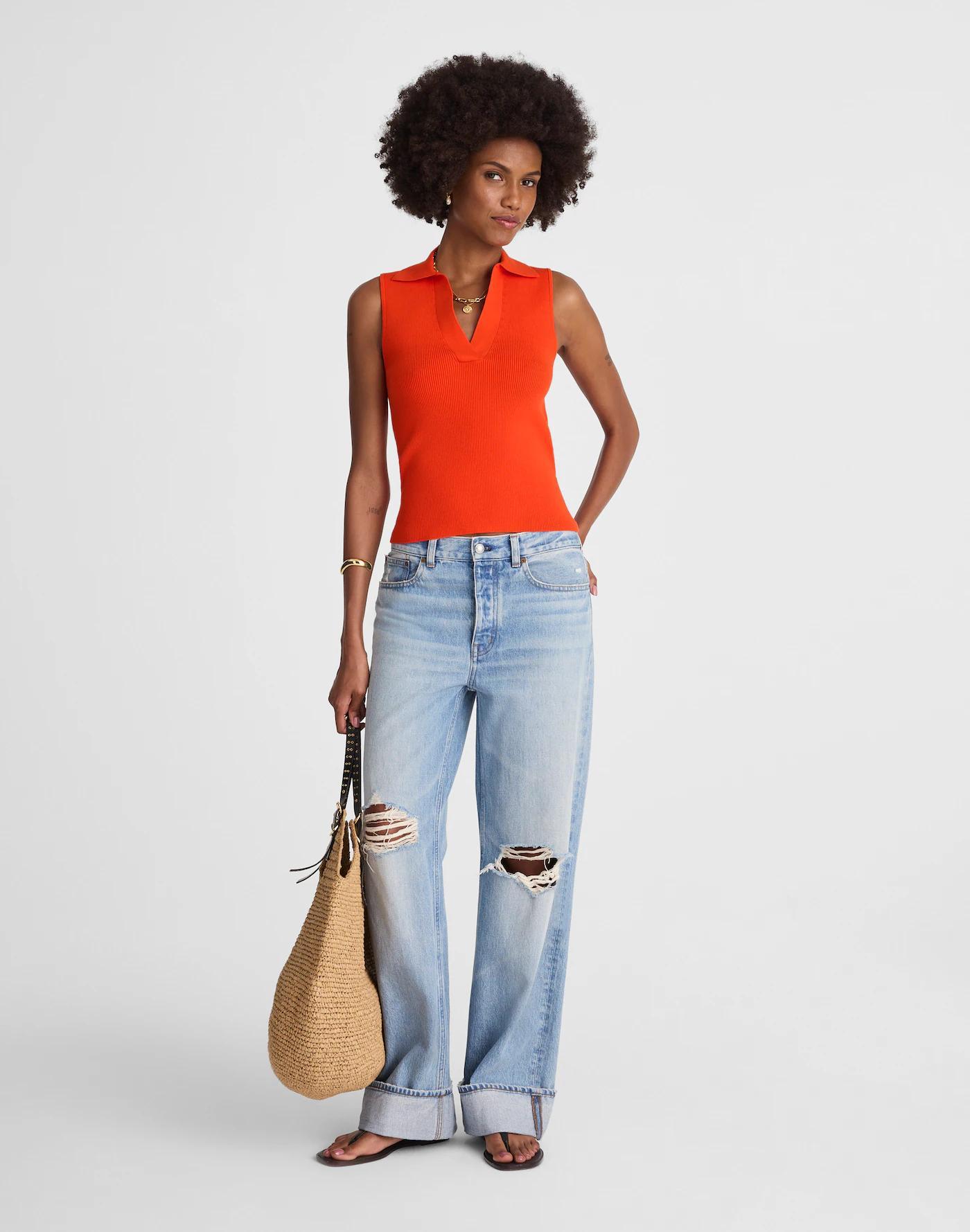 Cotton Johnny-Collar Sweater Tank Product Image
