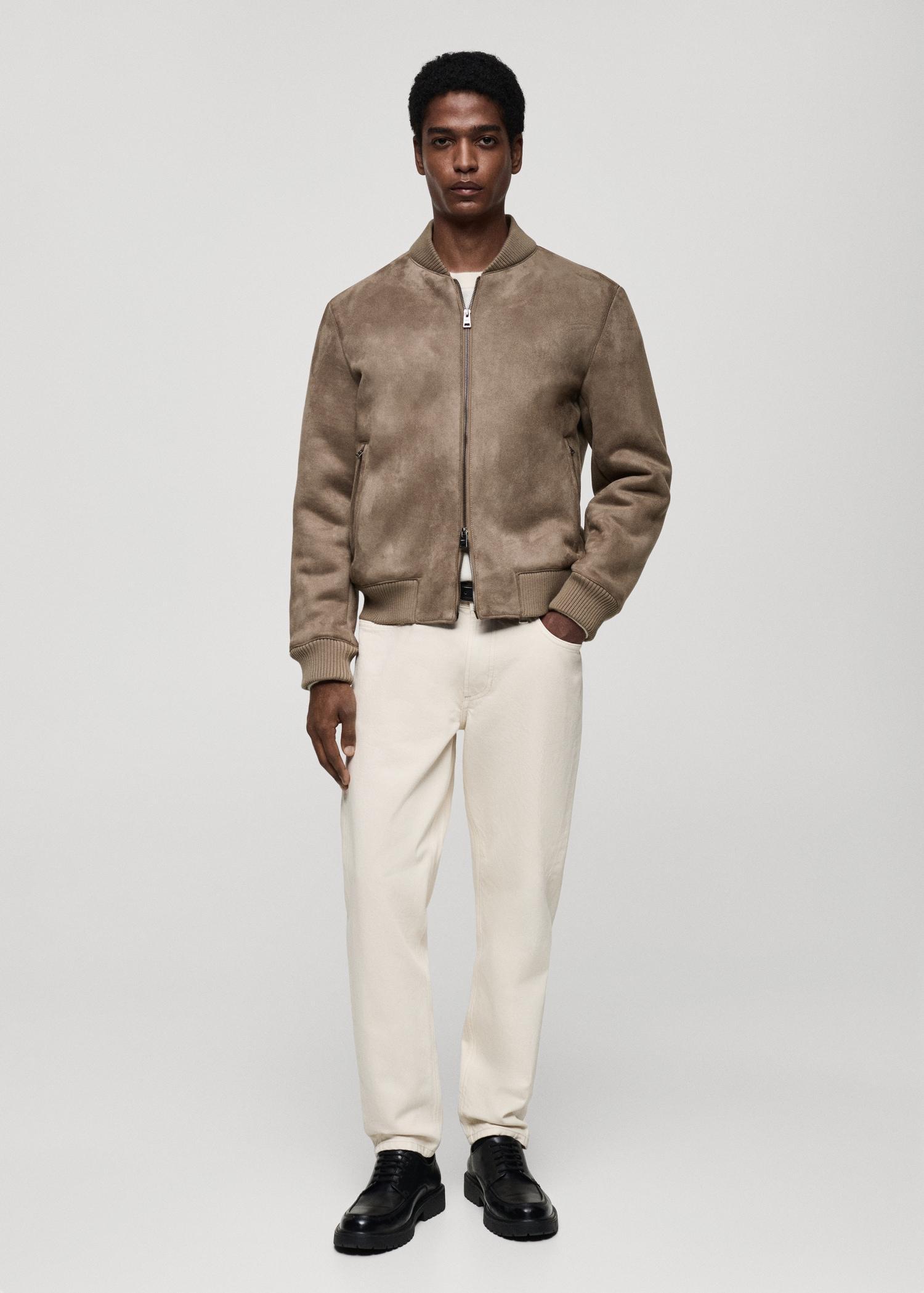 Suede-effect bomber jacket - Men | MANGO USA Product Image