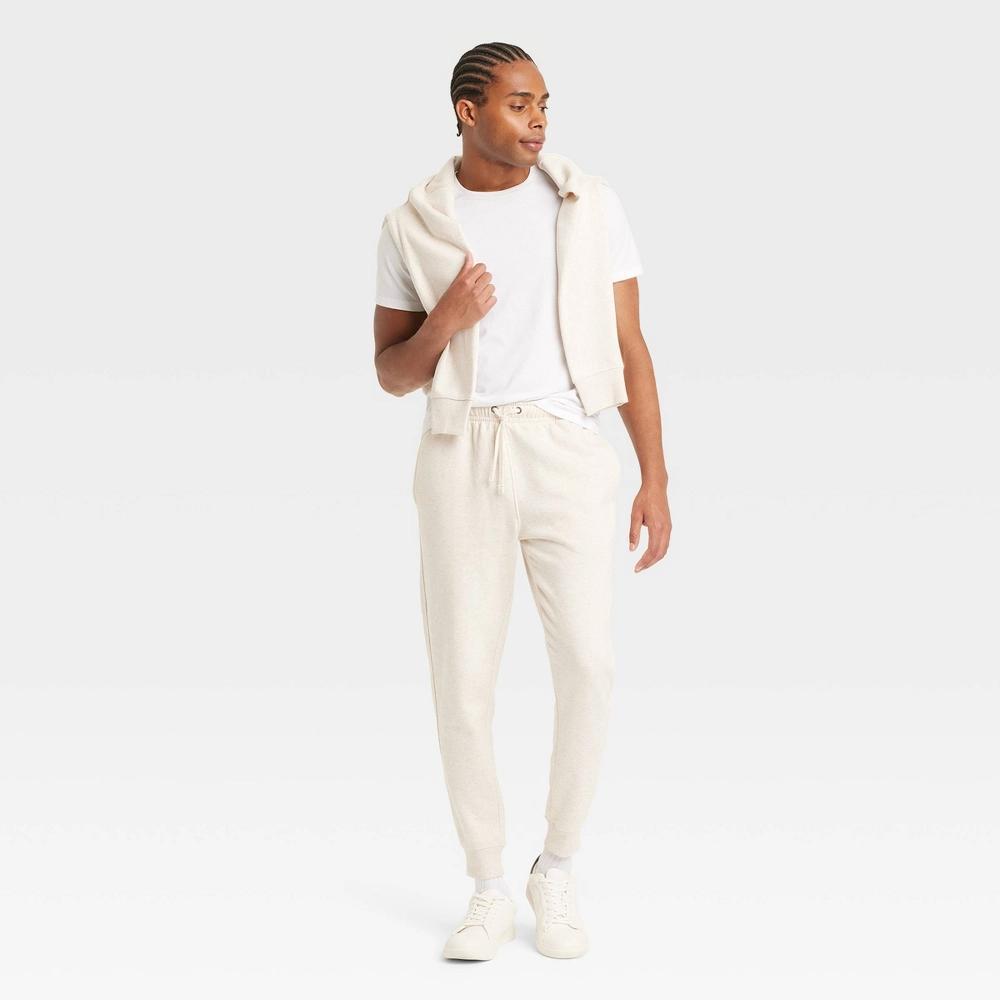 Men's Fleece Jogger Pants - Goodfellow & Co™ Oatmeal S: Midweight Cotton Blend, Adjustable Waistband, Tapered Leg, 29.5" Inseam Product Image
