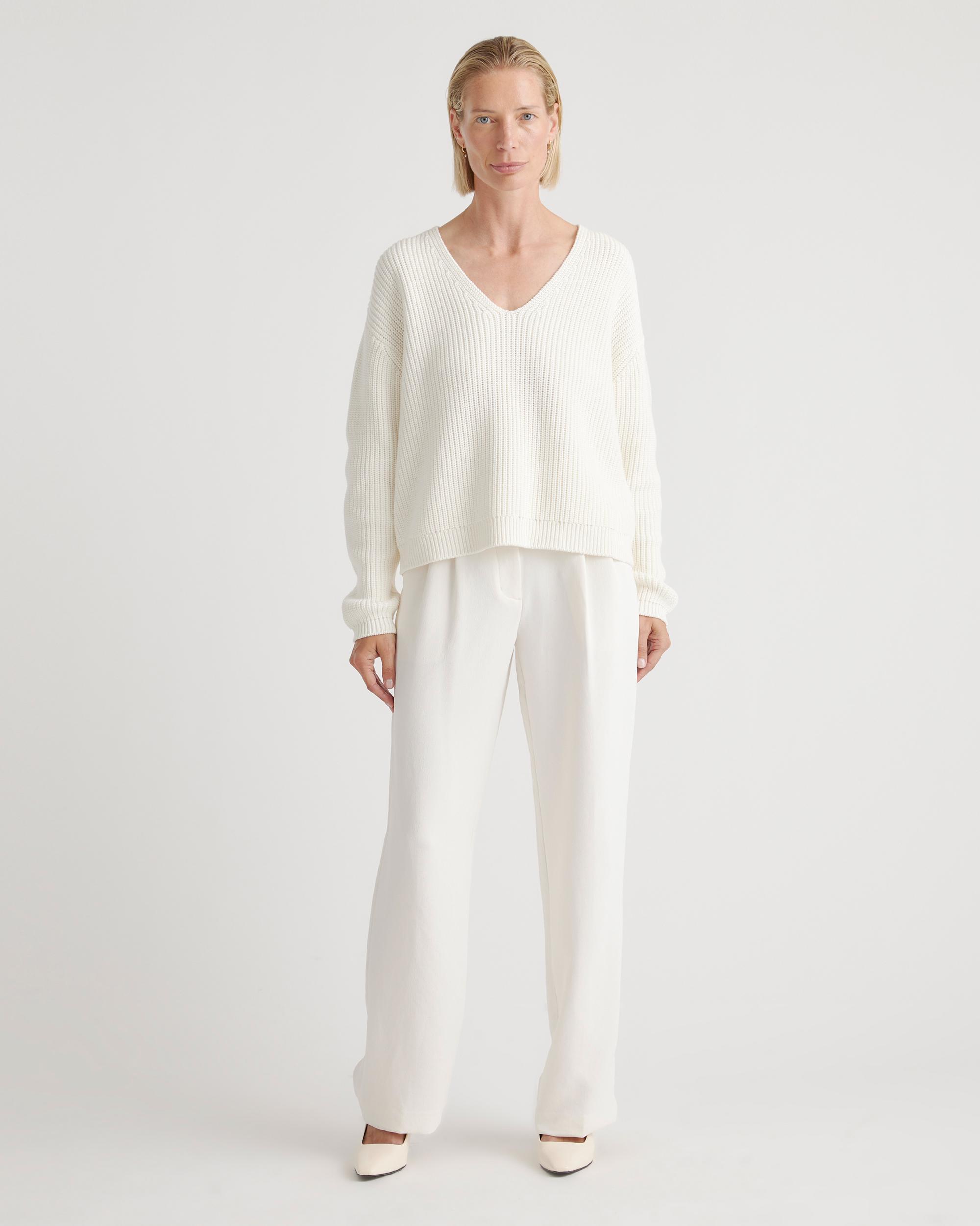 Quince | Women's Fisherman V-Neck Sweater Organic Cotton Product Image
