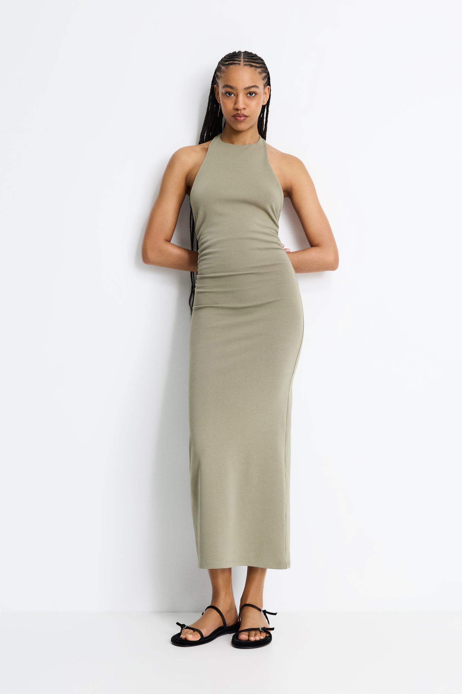 Gathered halter midi dress Product Image