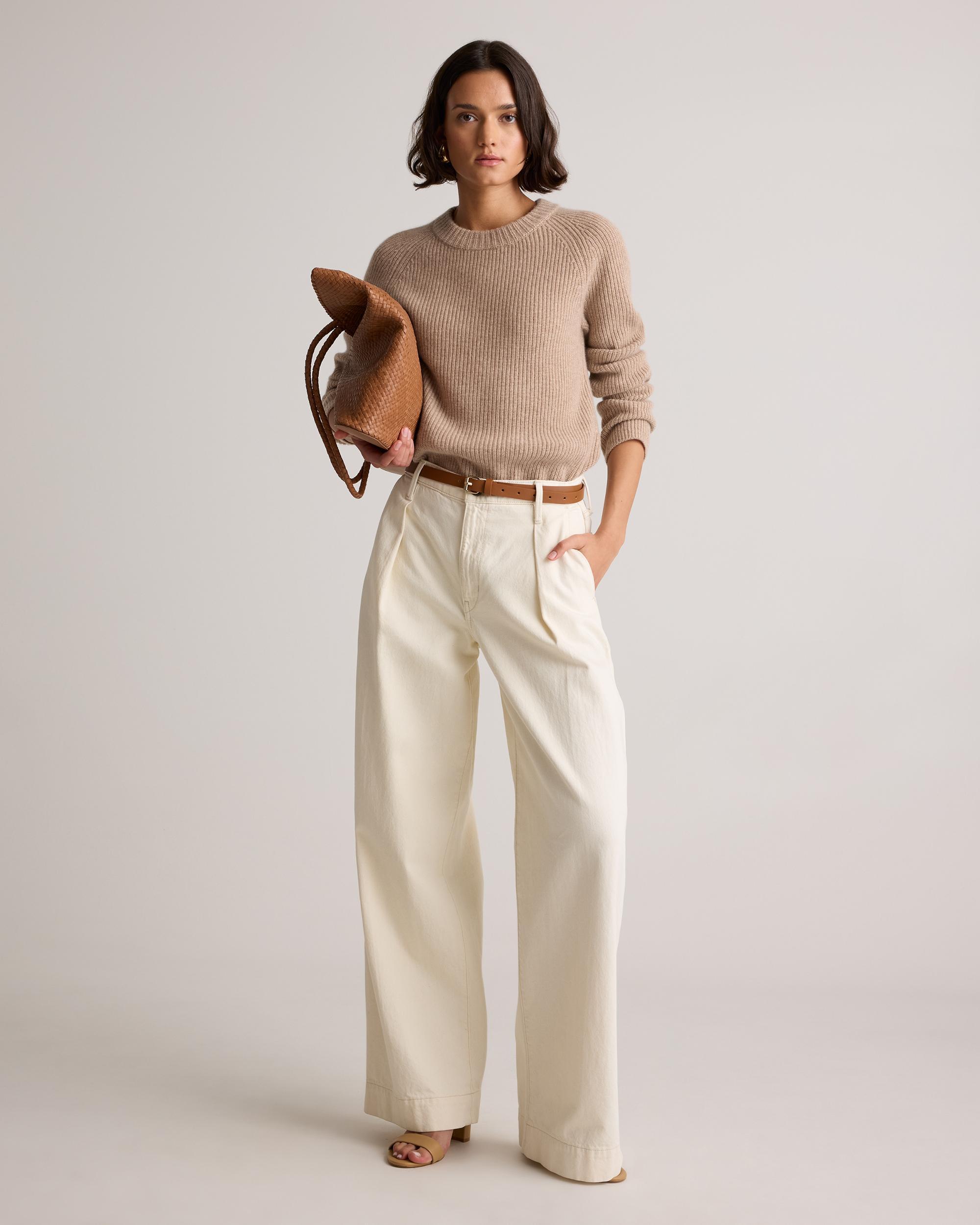 Quince | Women's Mongolian Cashmere Fisherman Crewneck knit Sweater Size XL Product Image