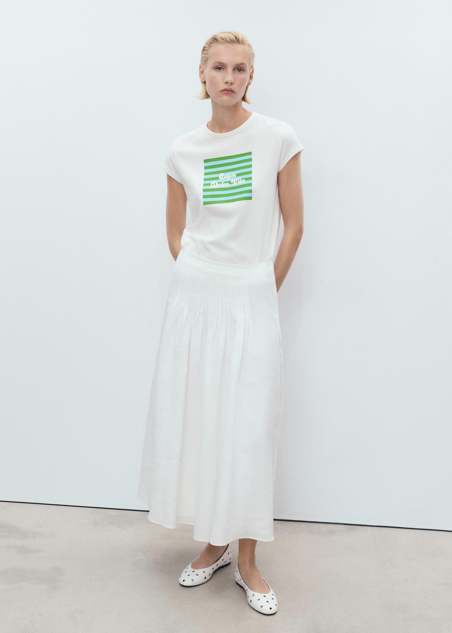 Printed cotton-blend t-shirt - Women | MANGO USA Product Image