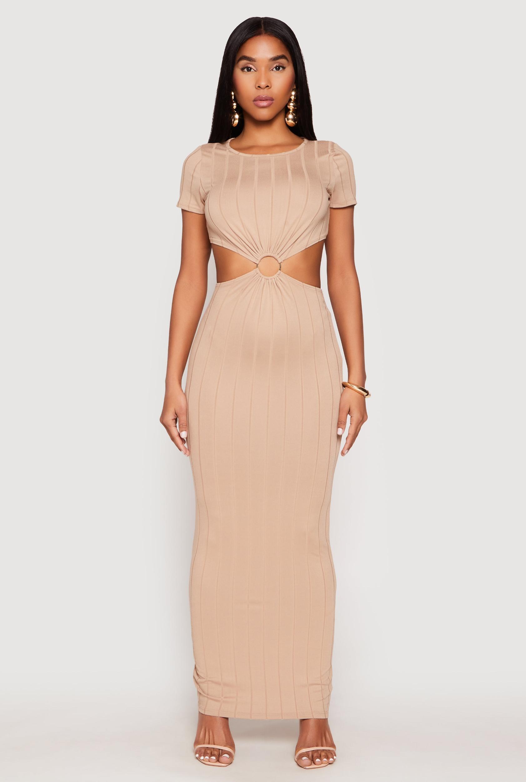 Womens Ribbed Knit O Ring Cut Out Maxi Dress Product Image