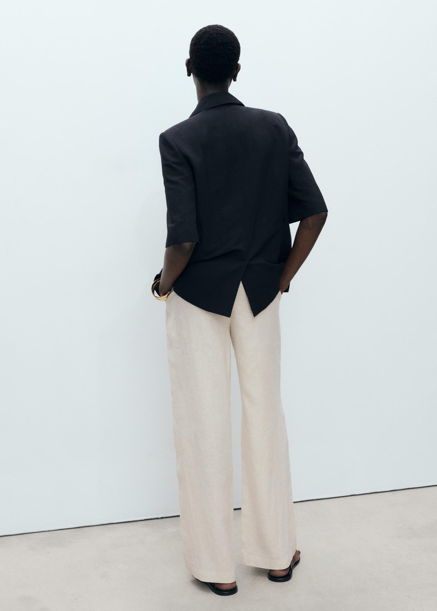 Linen pants with tortoiseshell button - Women | MANGO USA Product Image