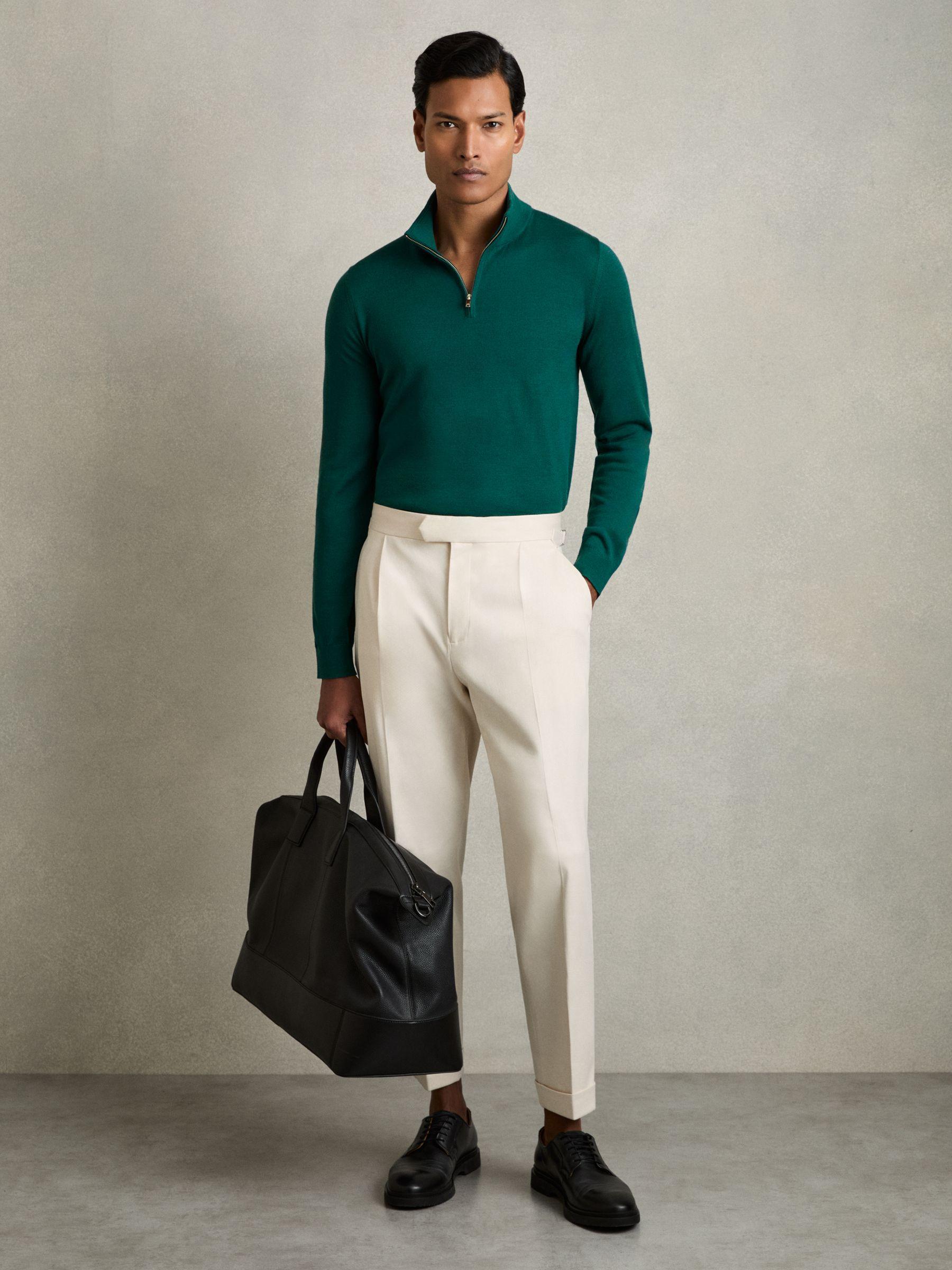 Merino Wool Half-Zip Funnel Neck Jumper in Opal Green Product Image