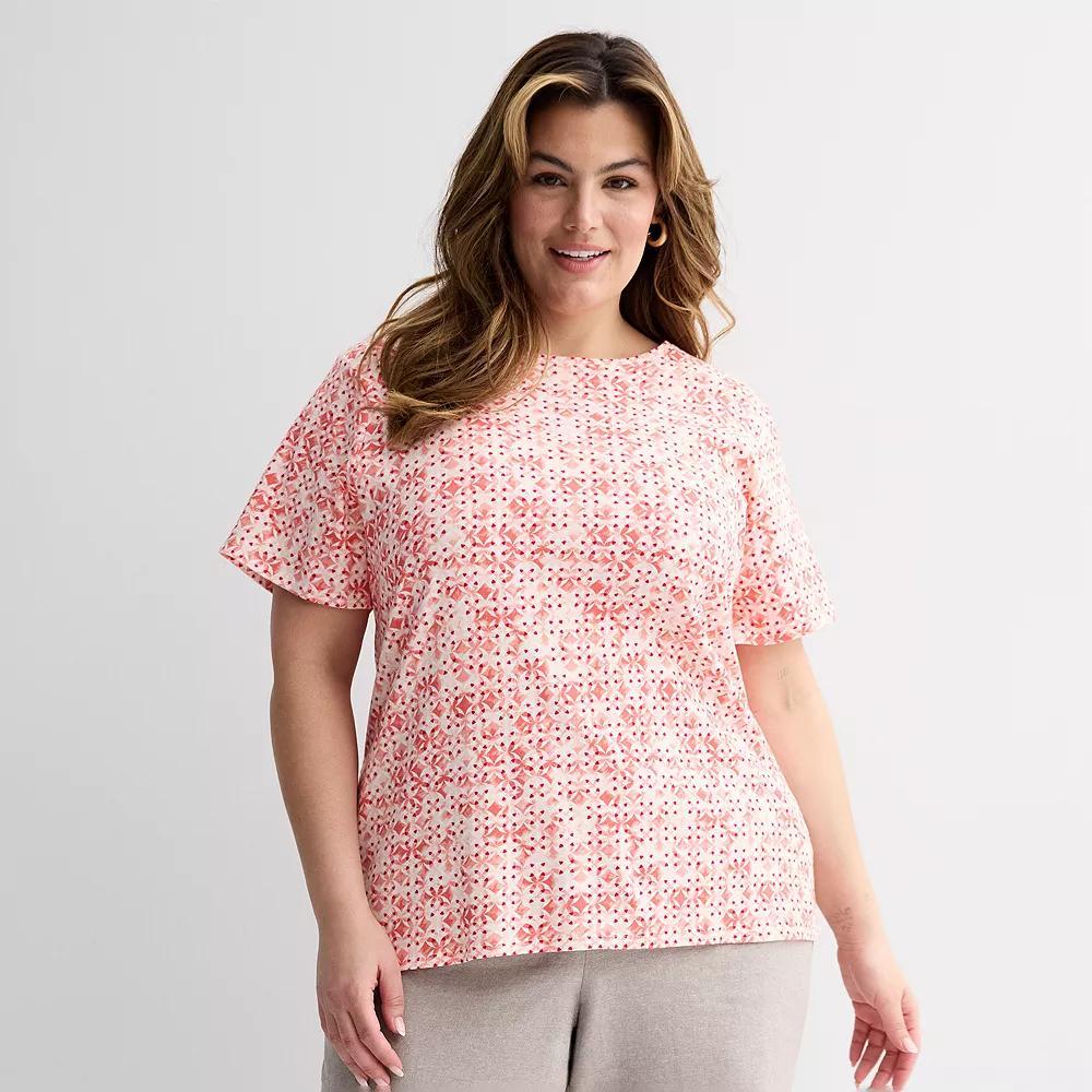 Plus Size Croft & Barrow® Essential Crewneck Top, Women's, Size: 2XL, Deep Pink Geo Product Image