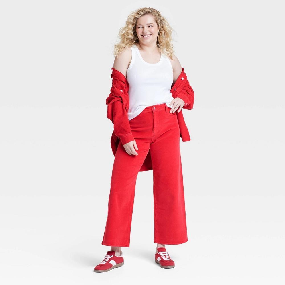 Women's High-Rise Corduroy Sailor Wide Leg Ankle Jeans - Universal Thread™ Red 6 Product Image