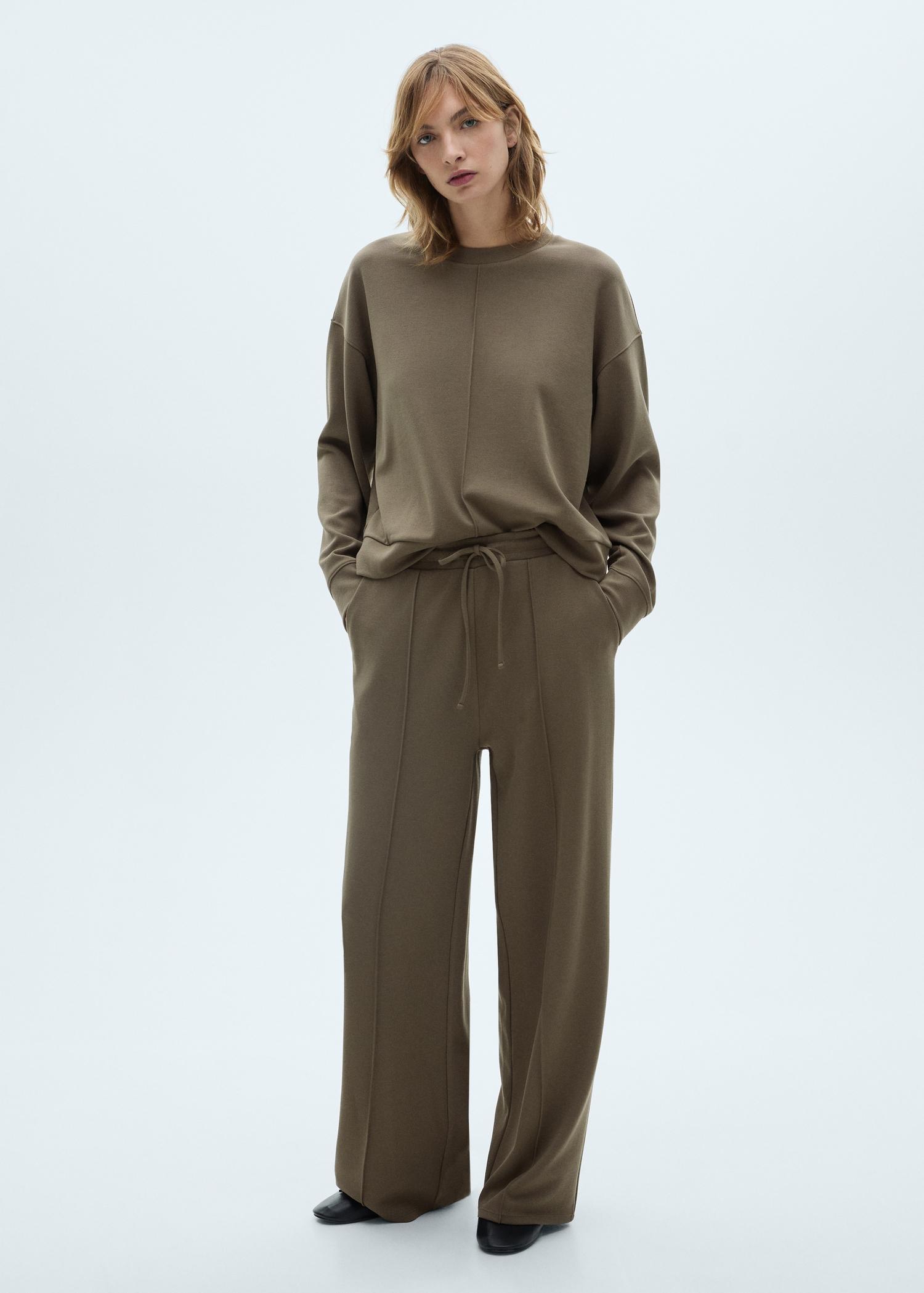 Crew-neck sweatshirt with stitching detail - Women | MANGO USA Product Image