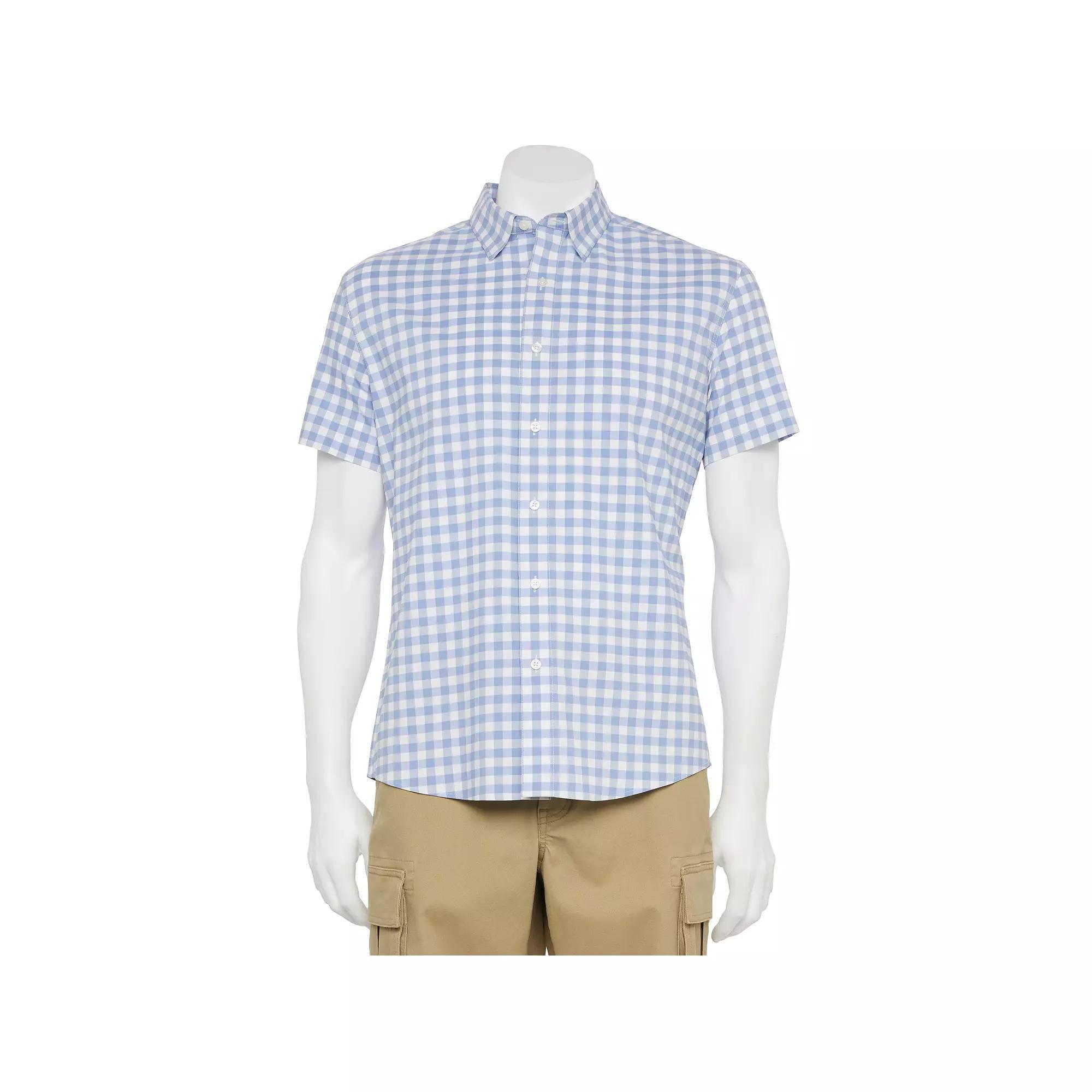 Men's Adaptive Sonoma Goods For Life® Easy Dressing Short Sleeve Performance Shirt, Size: Small, Grey Basil Gingham Product Image