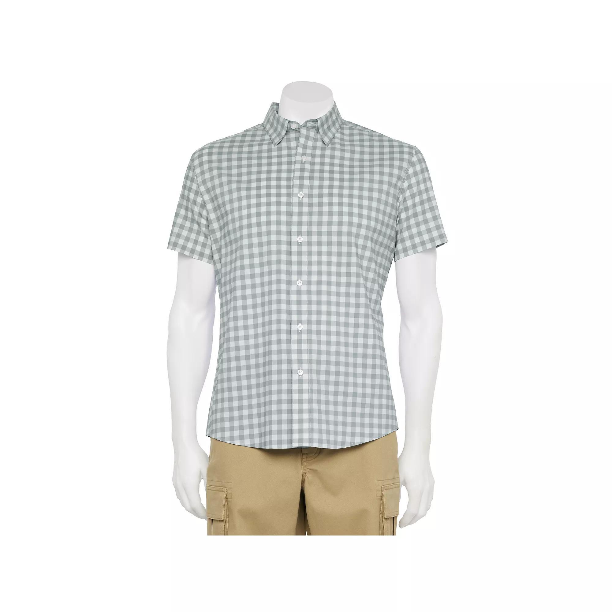 Men's Adaptive Sonoma Goods For Life® Easy Dressing Short Sleeve Performance Shirt, Size: Small, Grey Basil Gingham Product Image