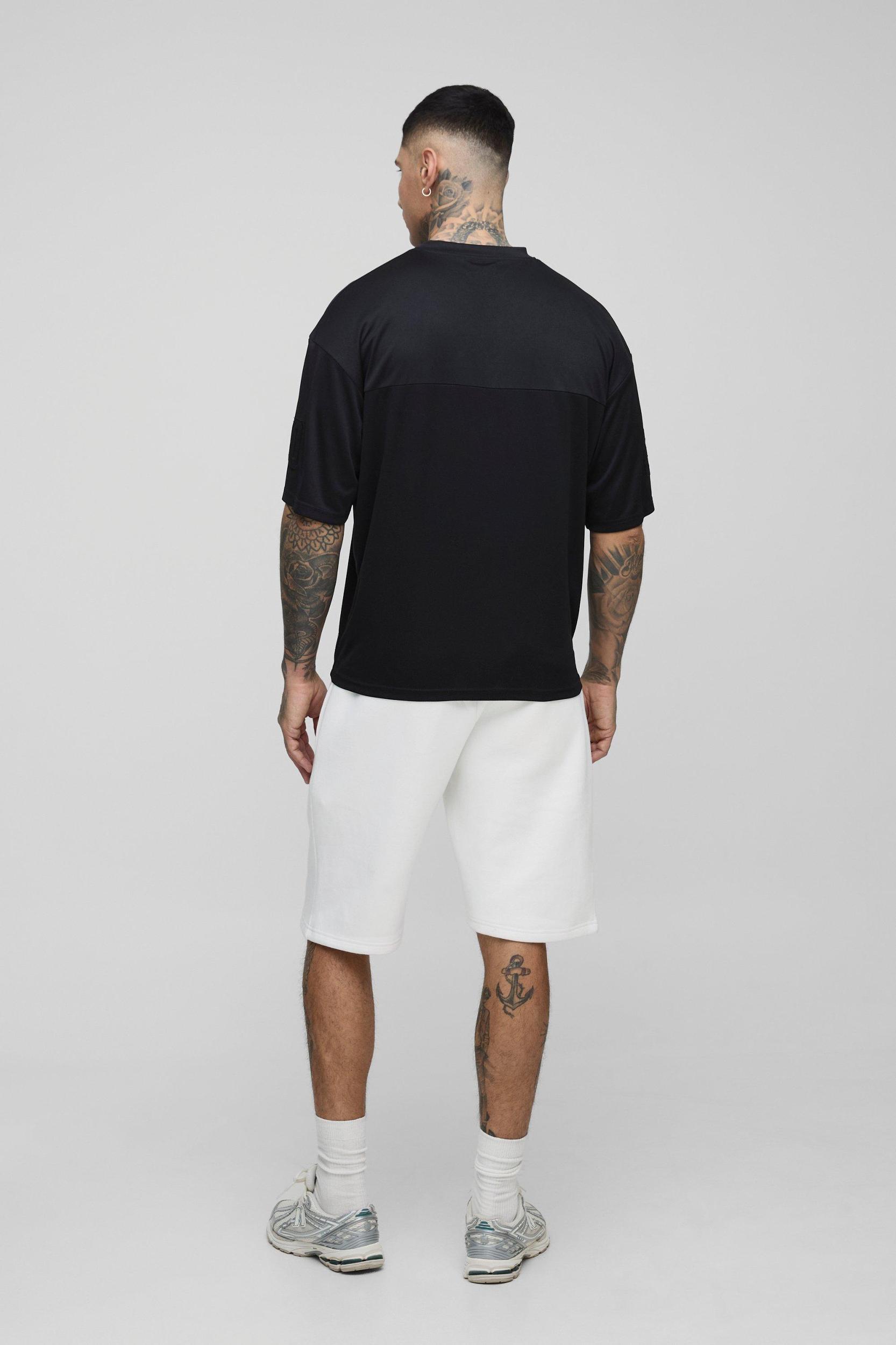 Tall Oversized Applique Boxy Airtex Hockey T-Shirt | boohooMAN USA Product Image