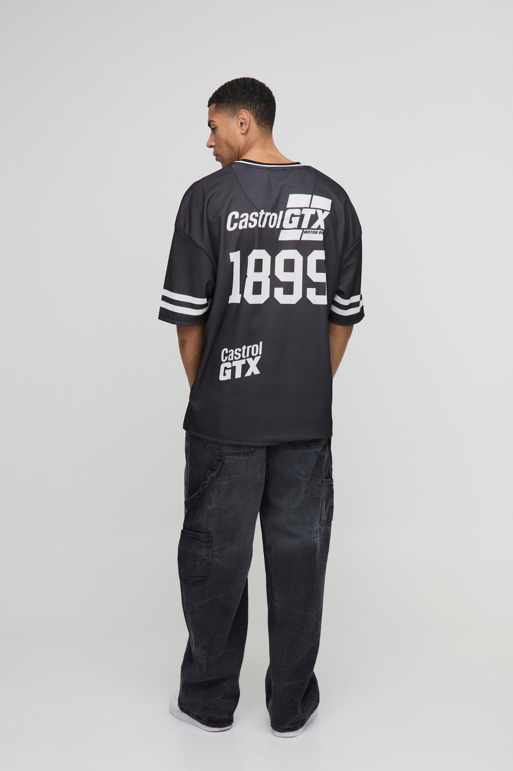 Oversized Castrol Racing Mesh License Print T-Shirt | boohooMAN USA Product Image