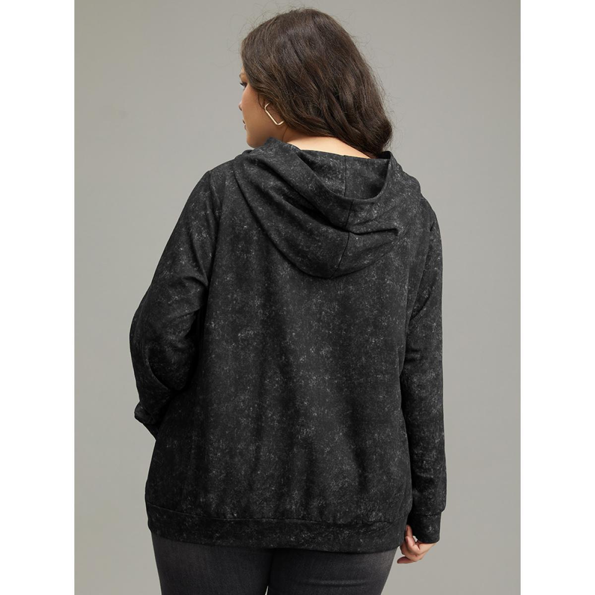 Plus Size Letter Vintage Hooded Pocket Sweatshirt Women Black Casual Printed Dailywear Sweatshirts BloomChic 26/4X Product Image