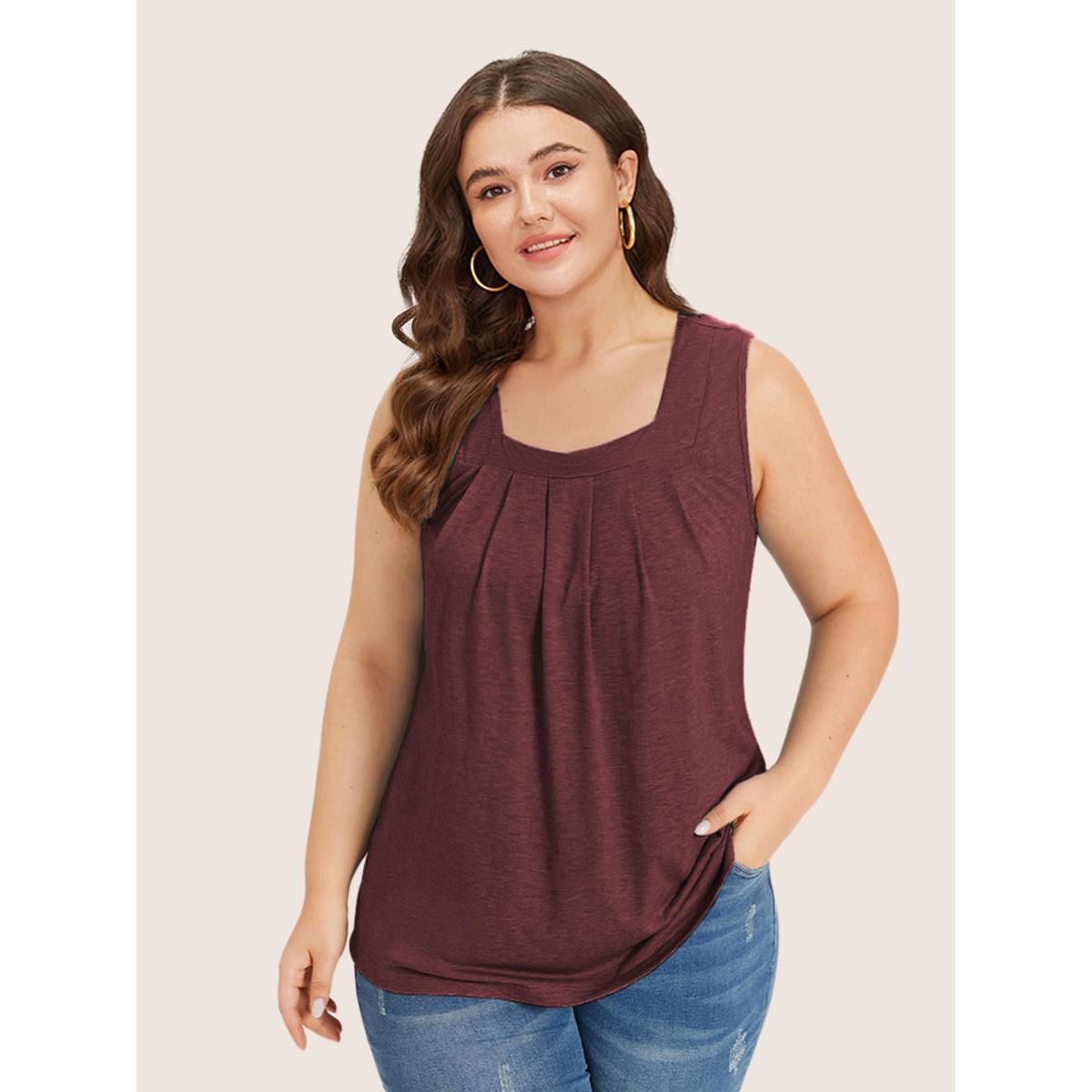 Plus Size Heather Plicated Detail Square Neck Tank Top Women Russet Casual Non U-neck Everyday Tank Tops Camis BloomChic 14-16/1X Product Image