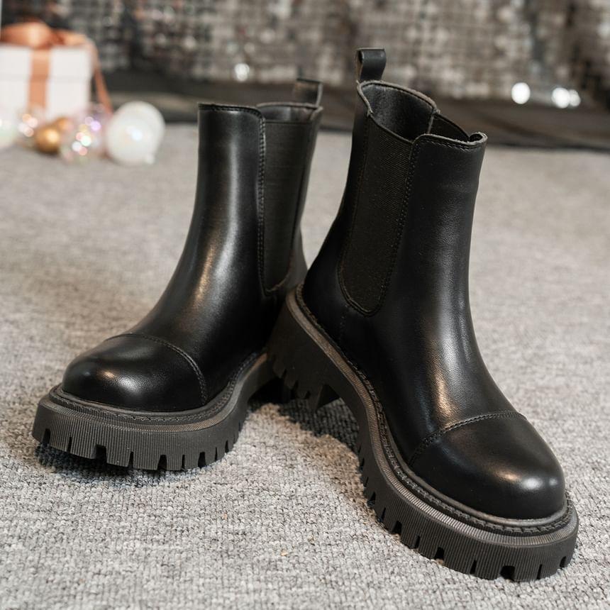 Platform Plain Faux Leather Short Chelsea Boots Product Image