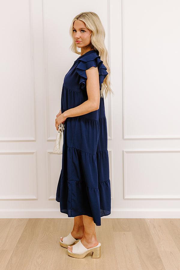 Sunny Spritzer Tiered Midi Dress in Navy Product Image