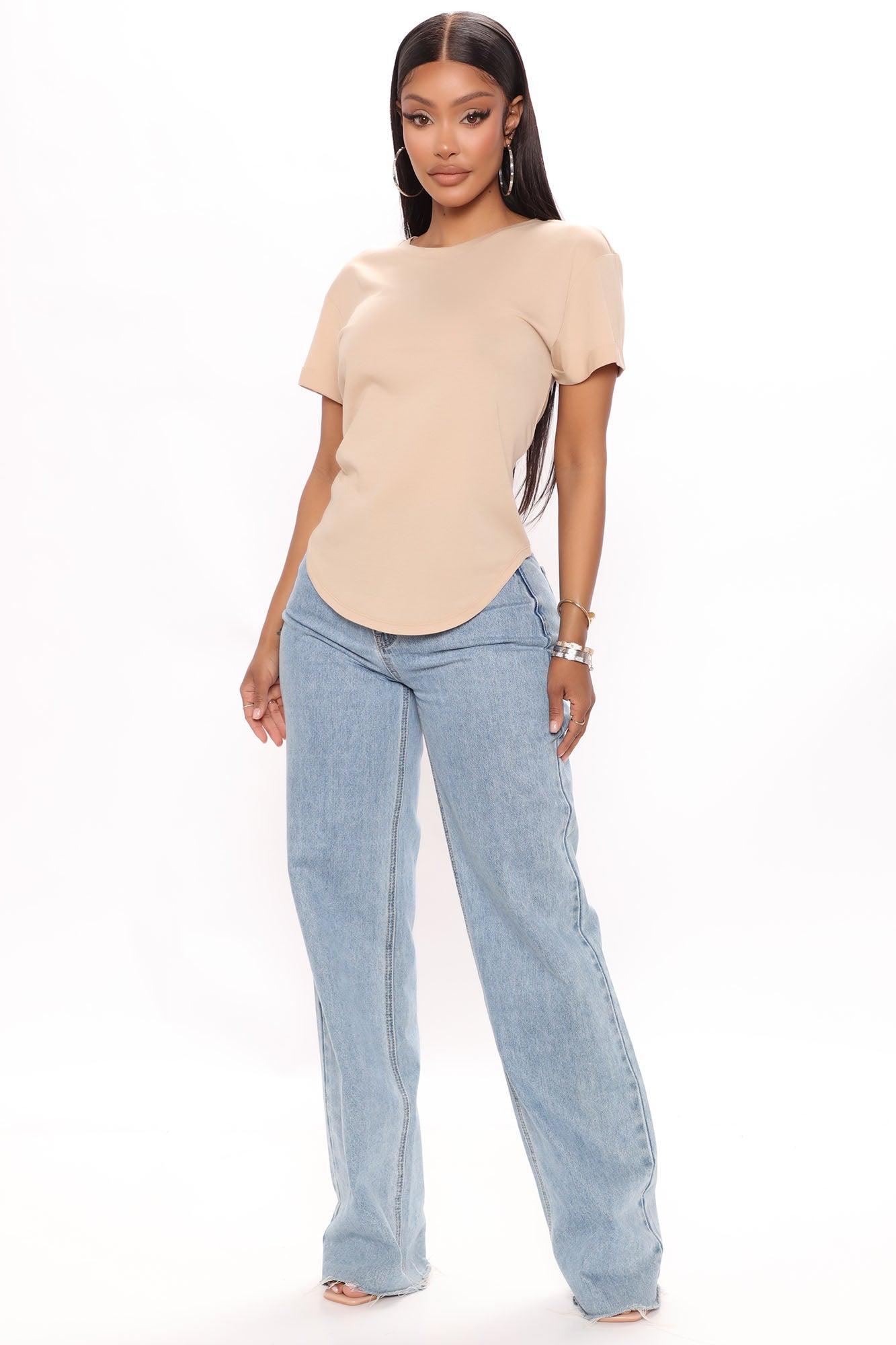 Annie Cuffed Short Sleeve Top - Taupe Product Image