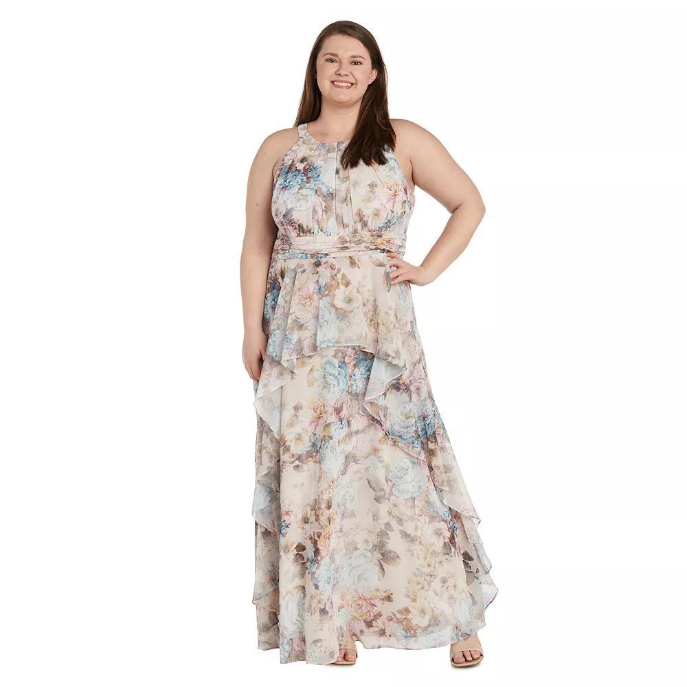 Plus Size R&M Richards Long Chiffon Halter Dress, Women's, Size: 20 W, White Product Image