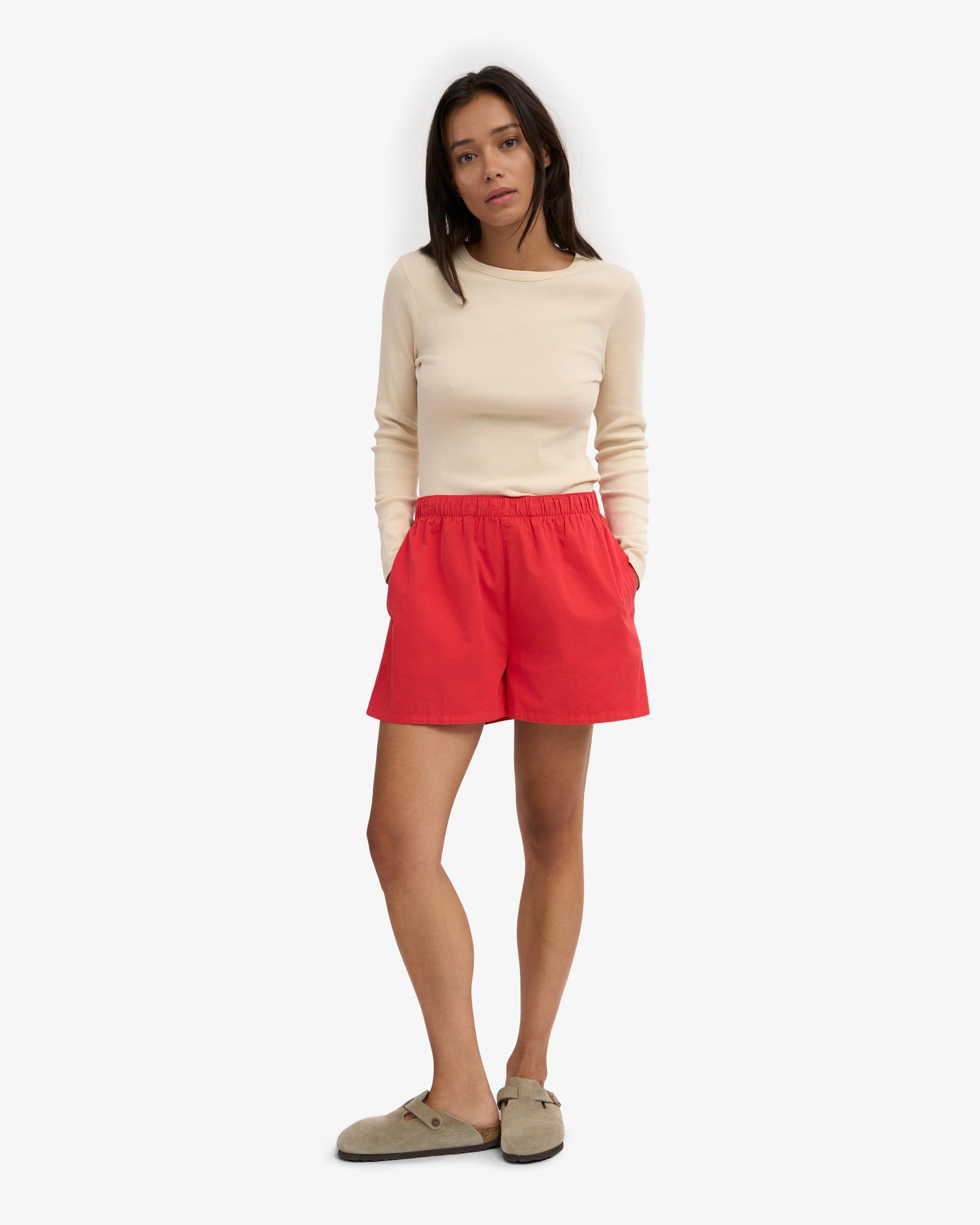 Women Organic Twill Shorts - Red Tangerine Product Image