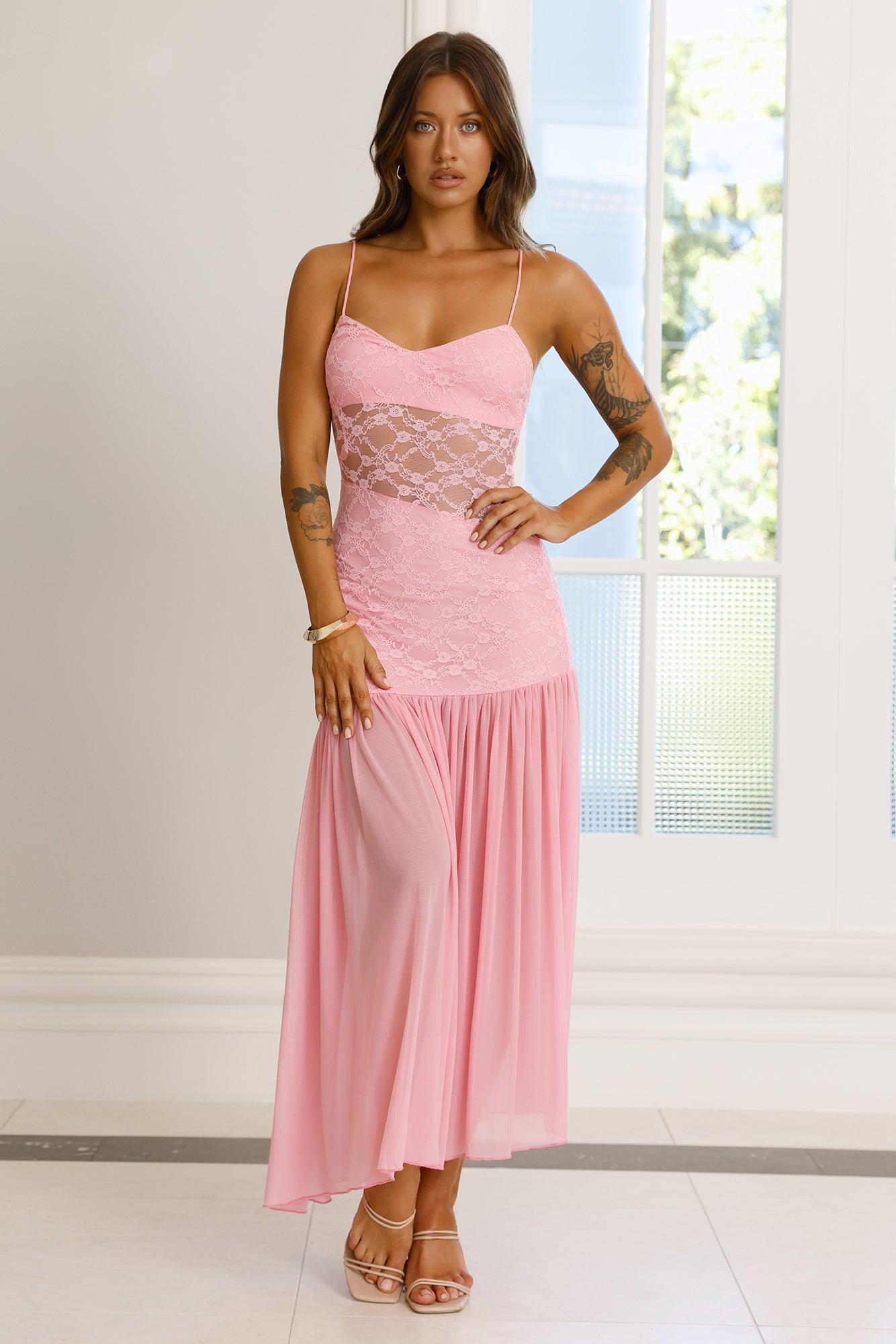 Cover Story Lace Maxi Dress Pink Product Image