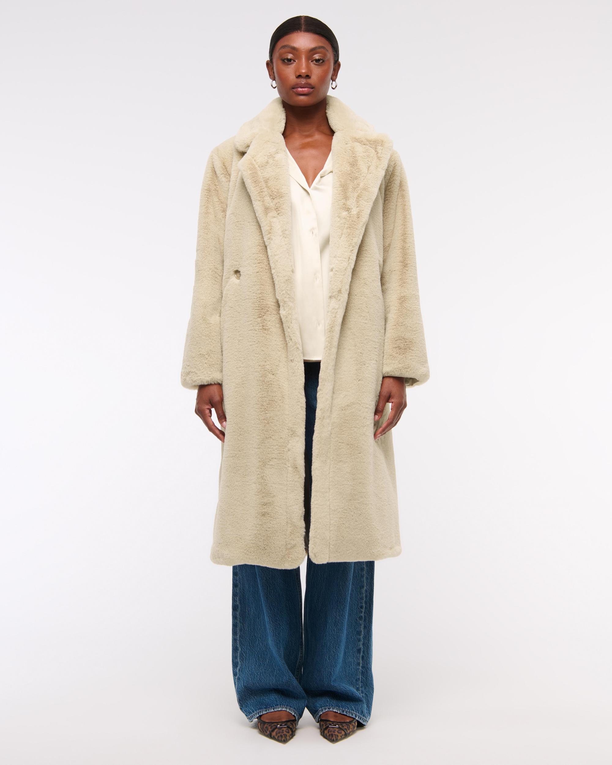 Double-Breasted Faux Fur Coat Product Image