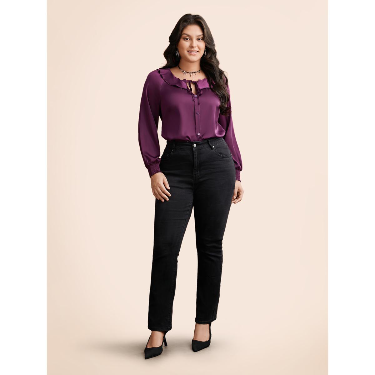 Plus Size Deeppurplered Regal Lotus Neckline Cuff Sleeves Blouse Women Elegant Long Sleeve Notched collar Everyday Blouses BloomChic 22-24/3X Product Image