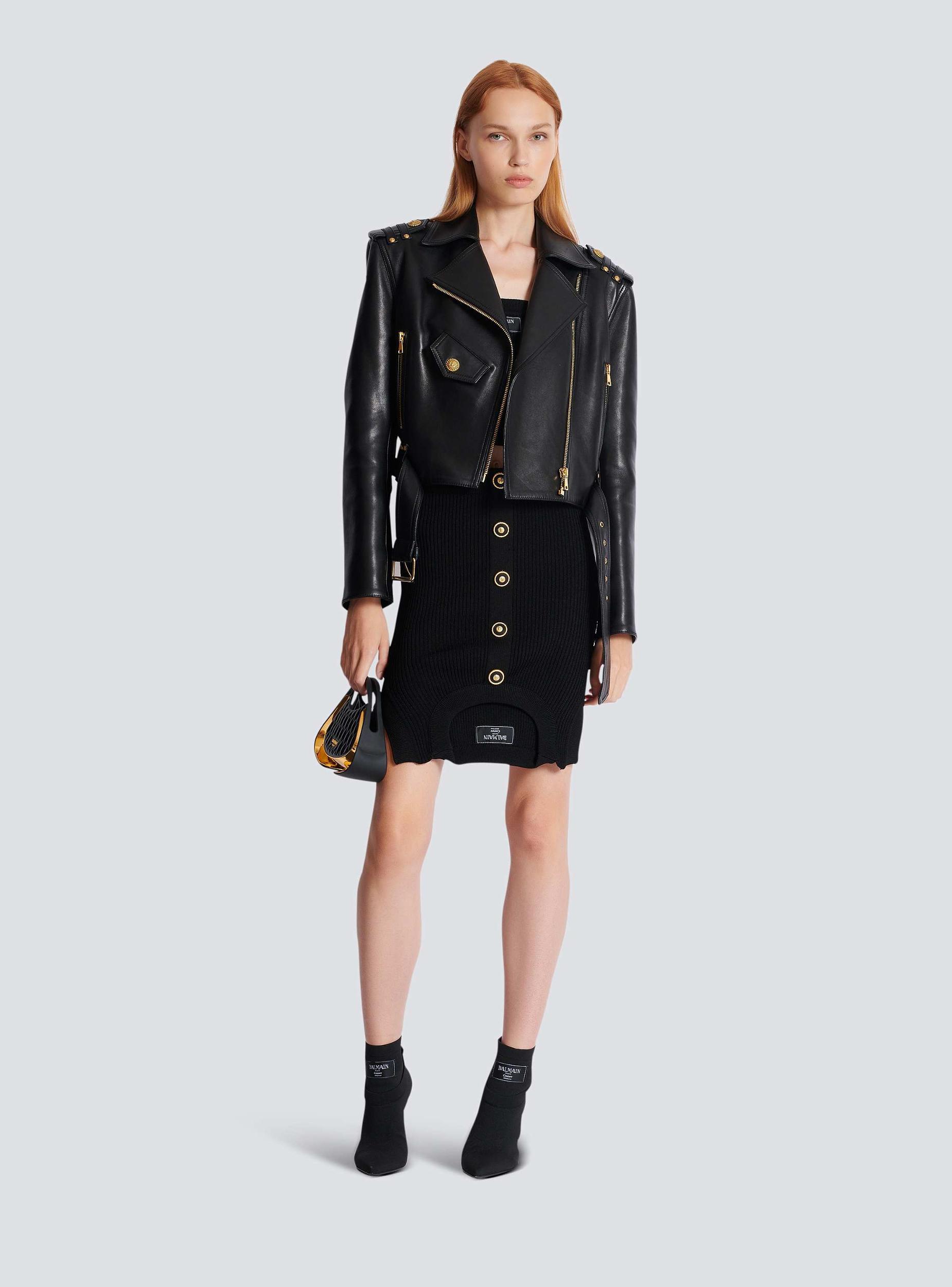 Zipped leather biker jacket Product Image