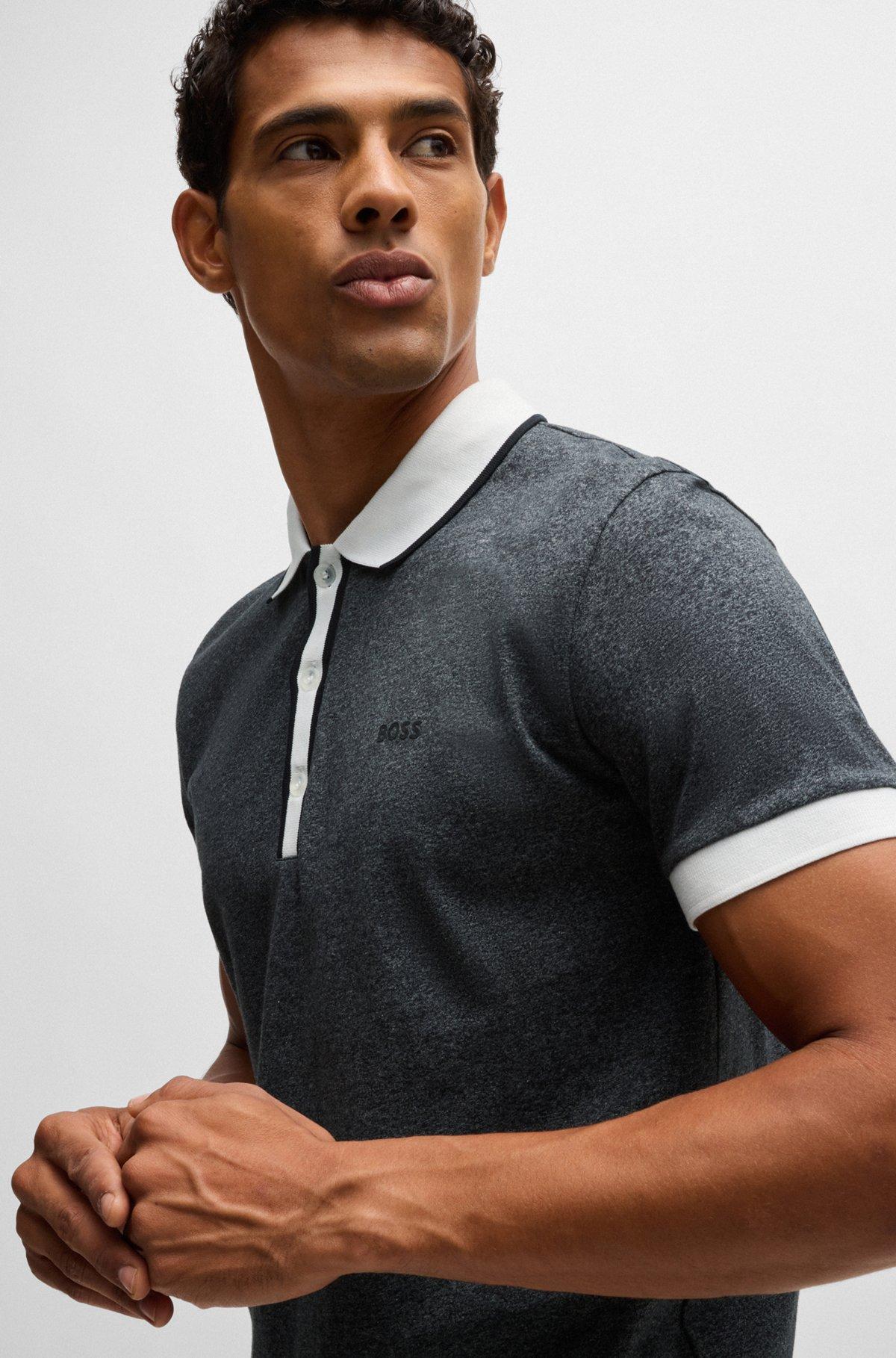 Mouliné-cotton polo shirt with striped trims Product Image