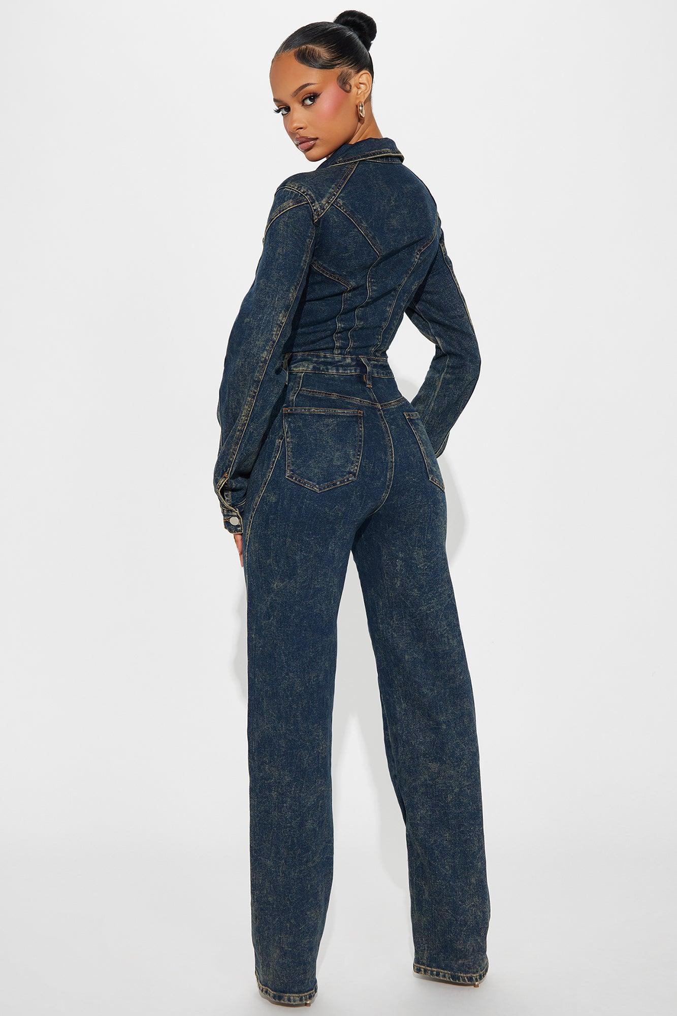 Downtown Vibe Denim Jumpsuit - Dark Wash Product Image