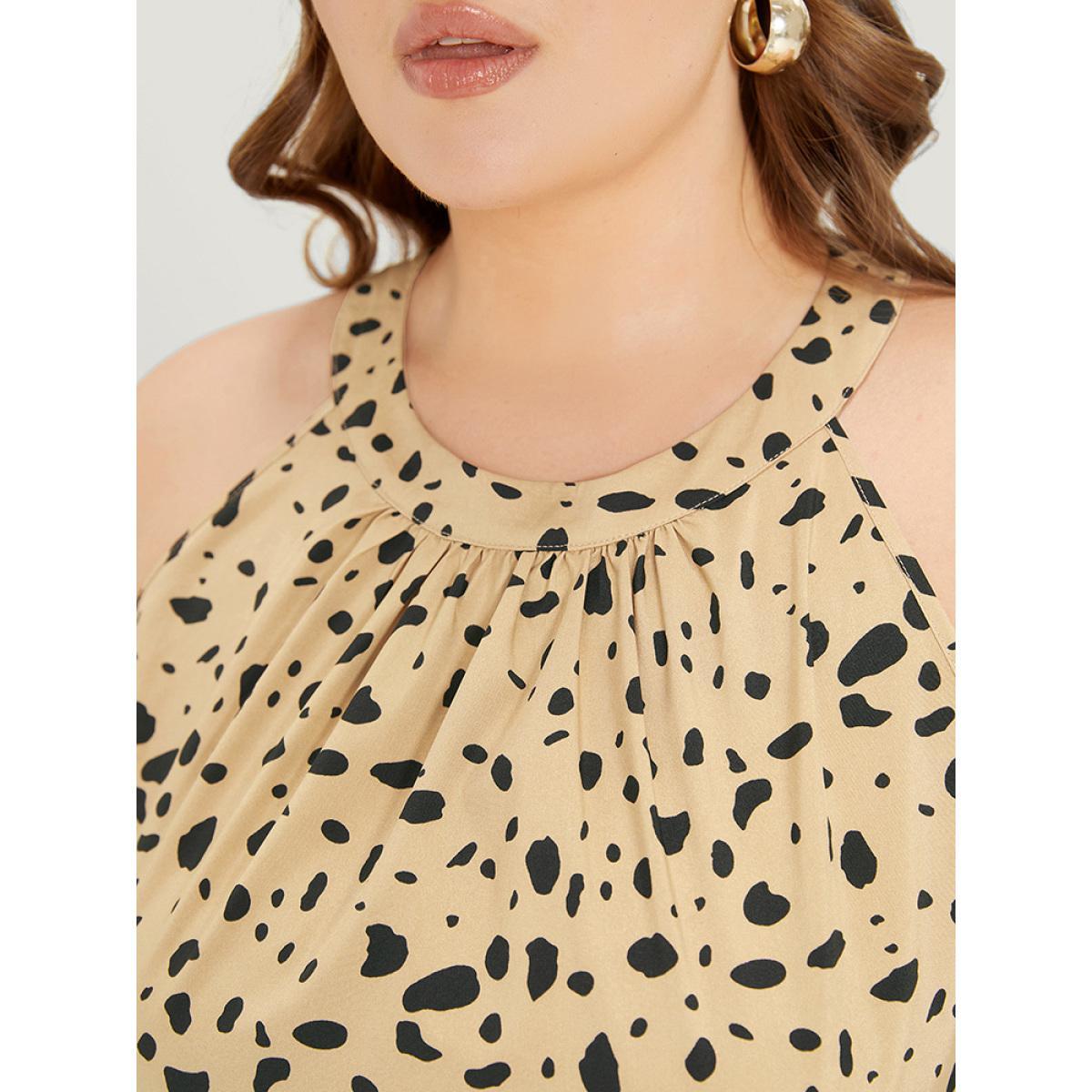 Plus Size Leopard Print Halter Pocket Belted Ruffle Hem Dress Bronze Women Elegant Gathered Halter neck Sleeveless Curvy Midi Dress BloomChic 14-16/1X Product Image