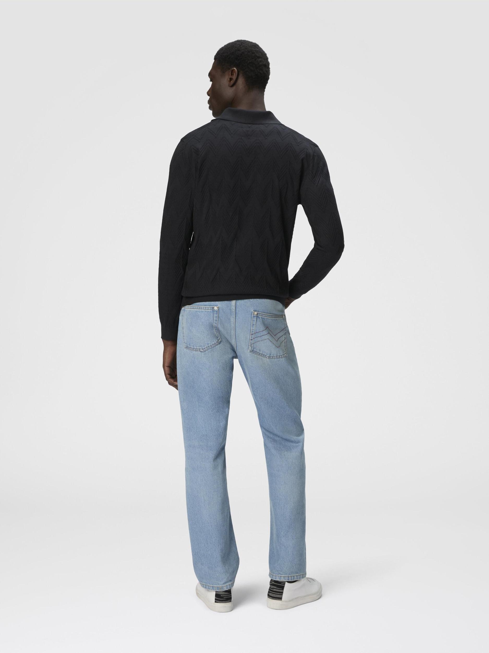Long-sleeved polo shirt in 3D chevron cotton and silk Product Image