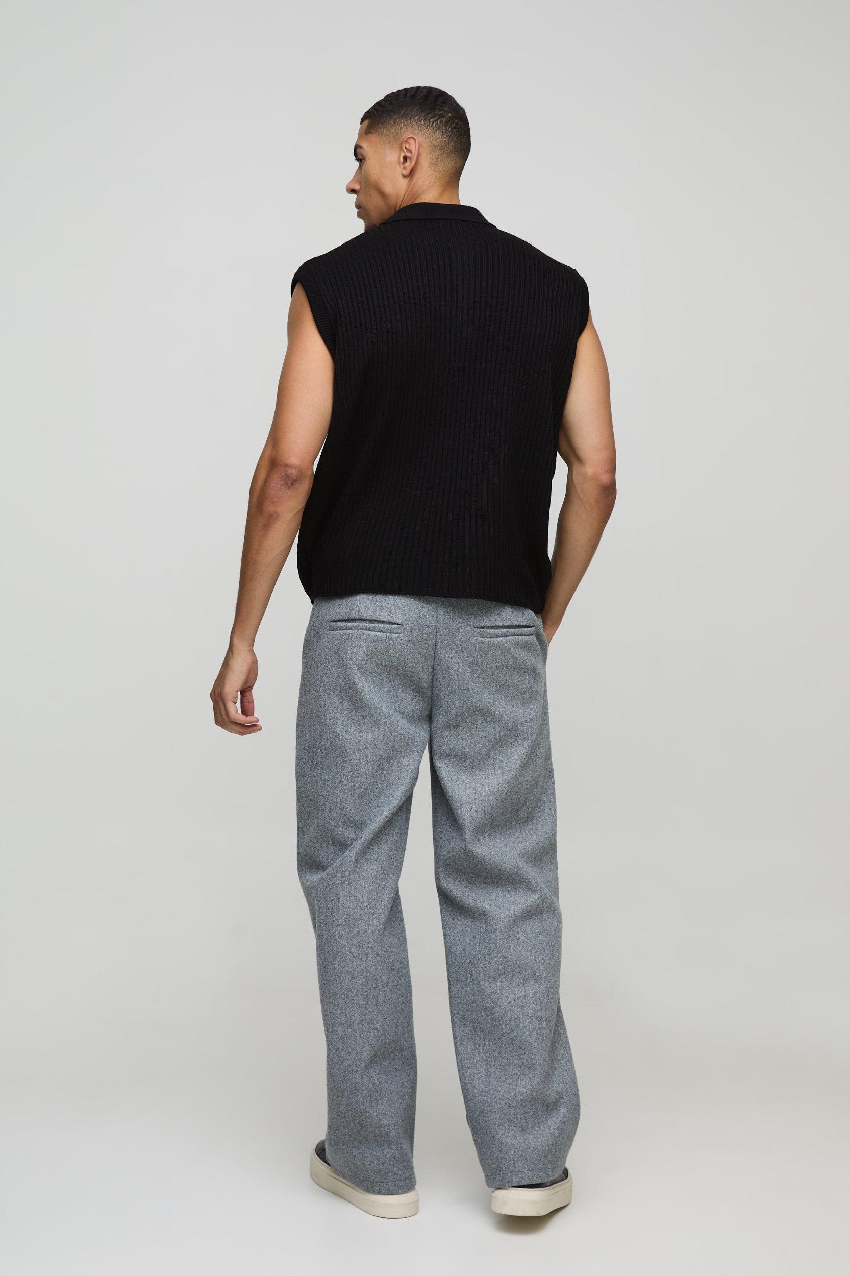 Oversized Boxy Collared Knitted Undershirt | boohooMAN USA Product Image