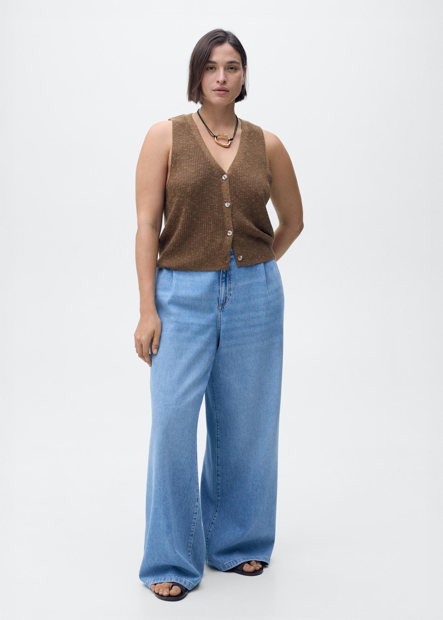 Wide-leg pleated jeans - Women | MANGO USA Product Image